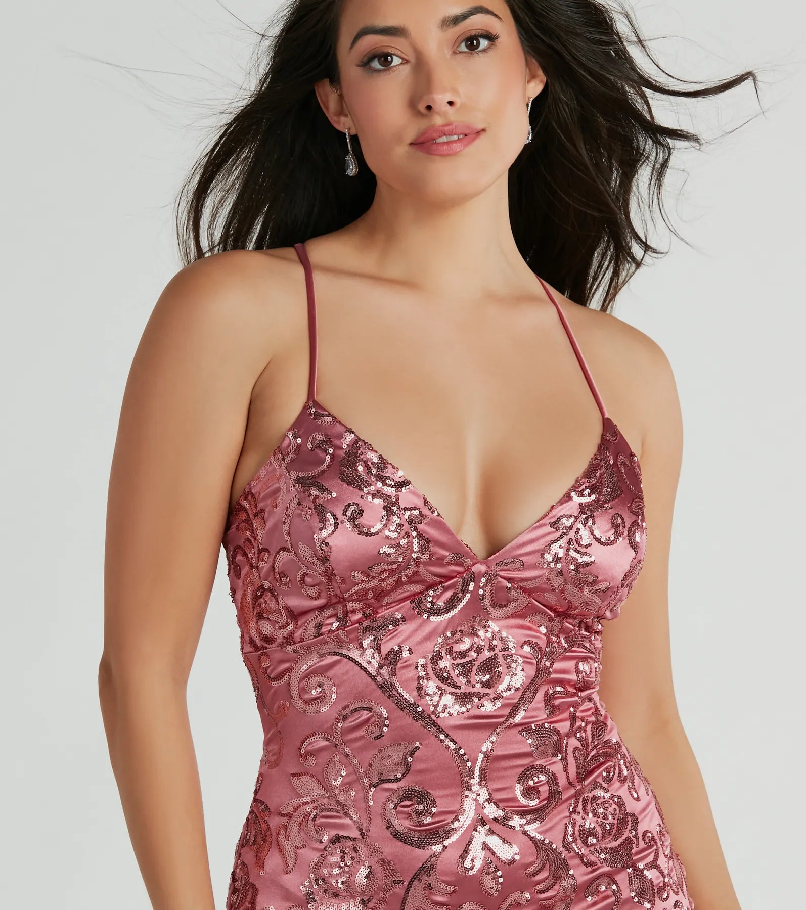 Abby Lace-Up Sequin Satin Party Dress - Image 3