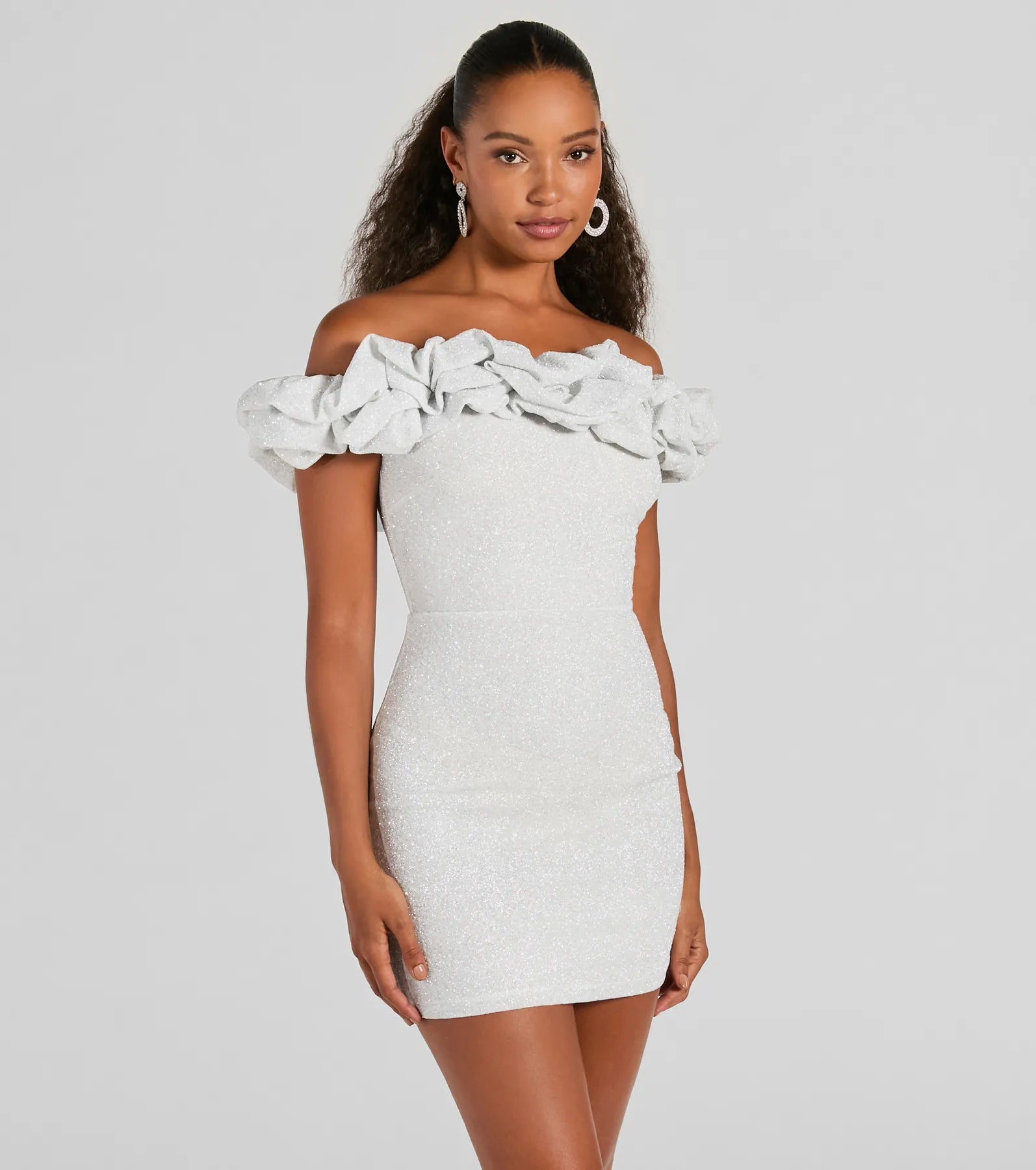 Ember Off-The-Shoulder Ruffle Glitter Party Dress - Image 2
