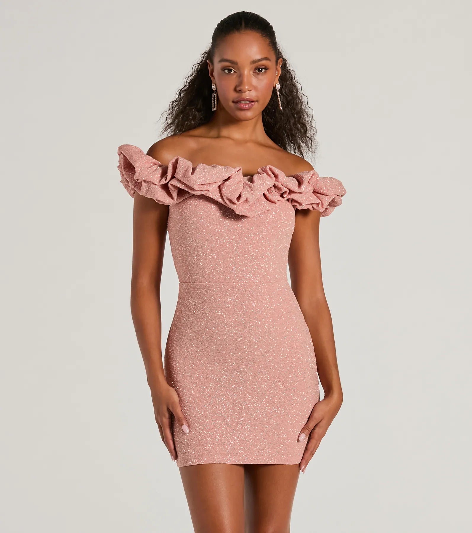 Ember Off-The-Shoulder Ruffle Glitter Party Dress - Image 10