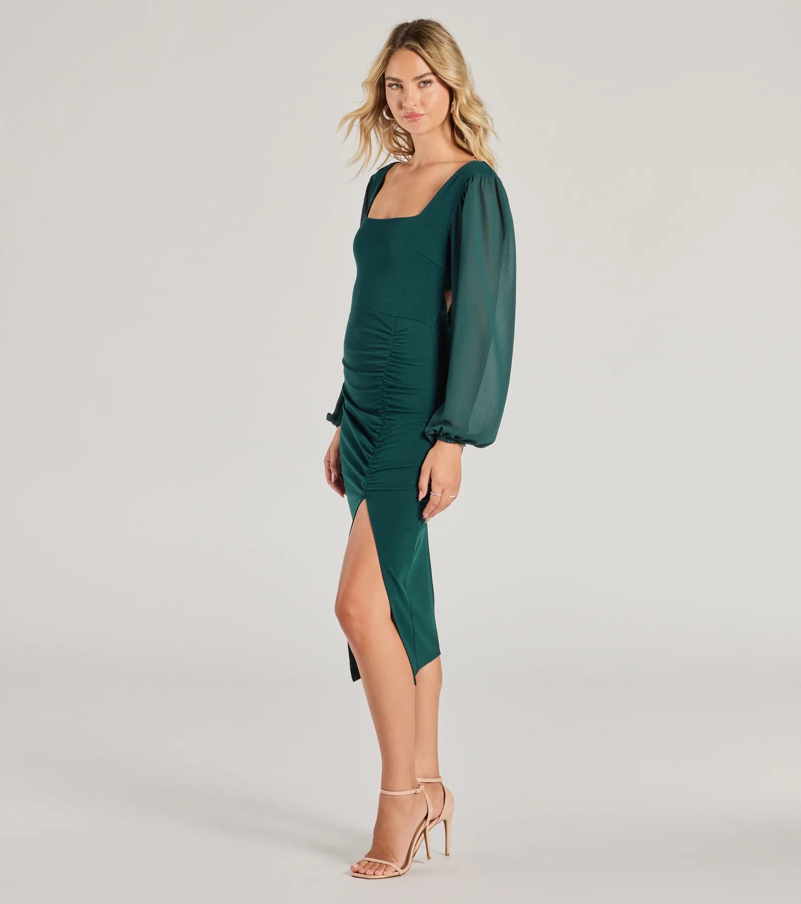 Celeste Tie-Back Slit Crepe Midi Formal Dress - Image 4