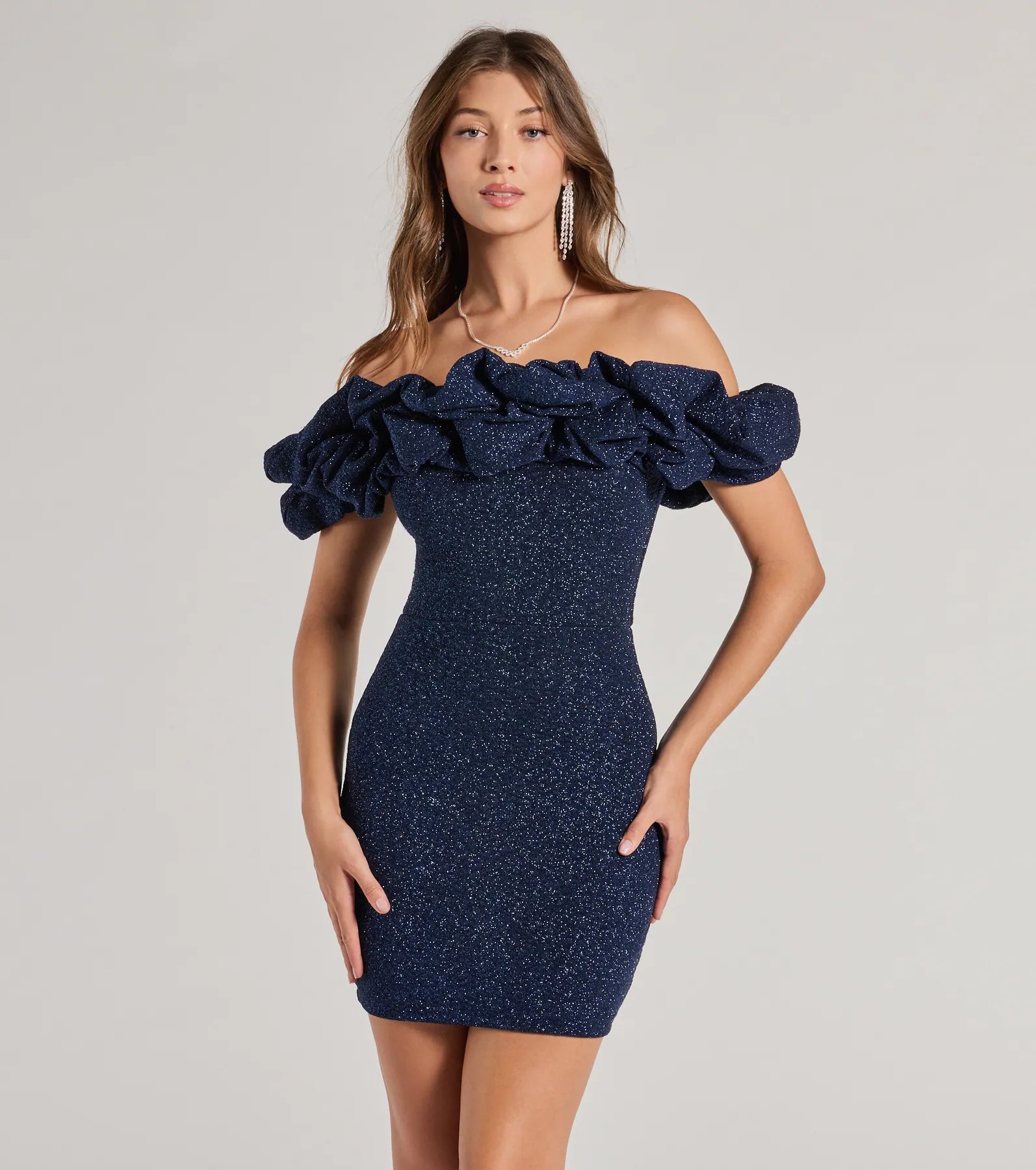 Ember Off-The-Shoulder Ruffle Glitter Party Dress - Image 14