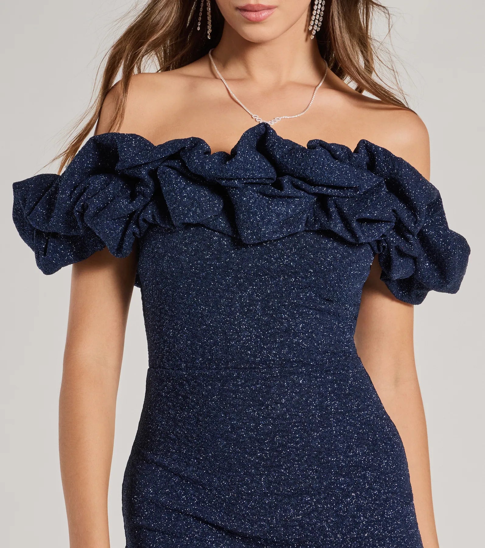 Ember Off-The-Shoulder Ruffle Glitter Party Dress - Image 17
