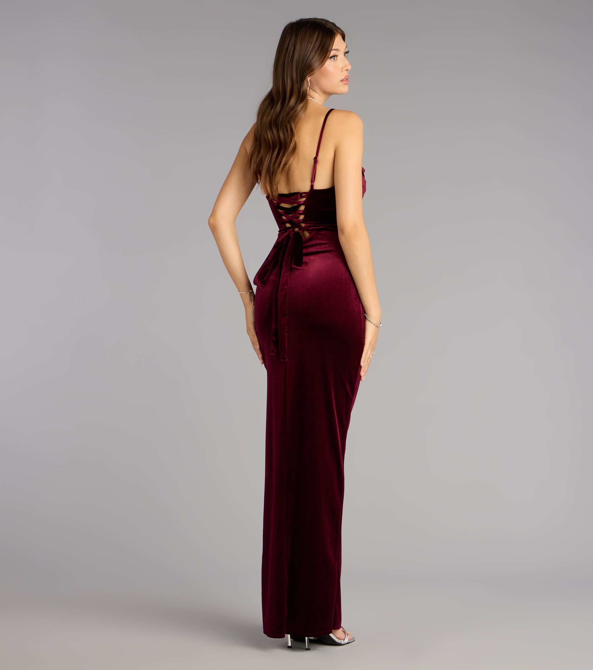 Sloane Velvet Lace-Up Column Dress - Image 2
