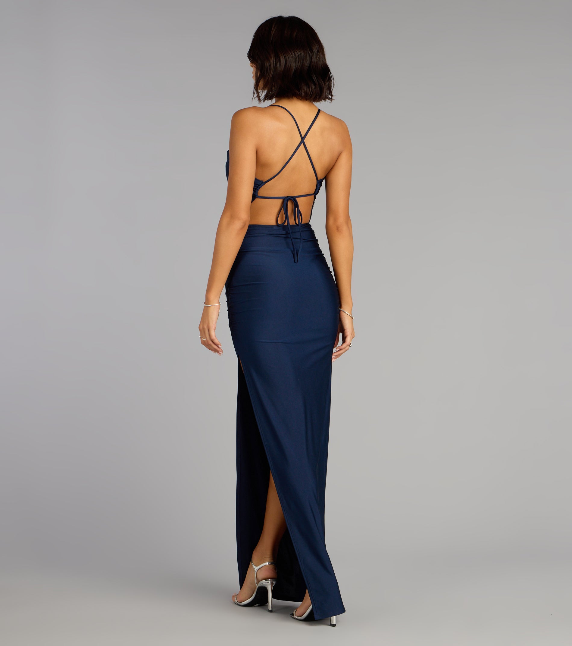 Stefani Lace-Up Slit Formal Dress - Image 6