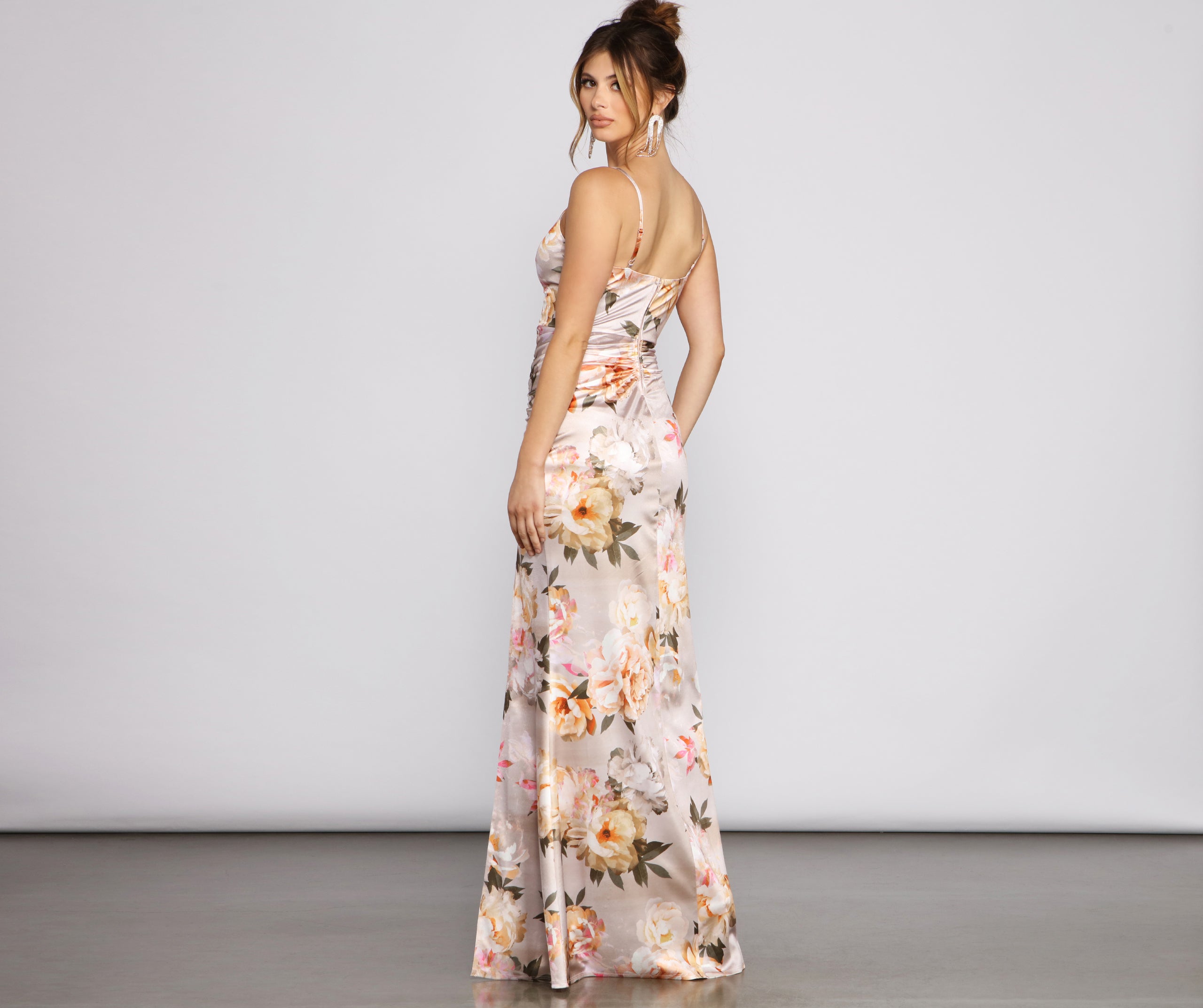 Taylor Satin Floral High-Slit Dress - Image 2