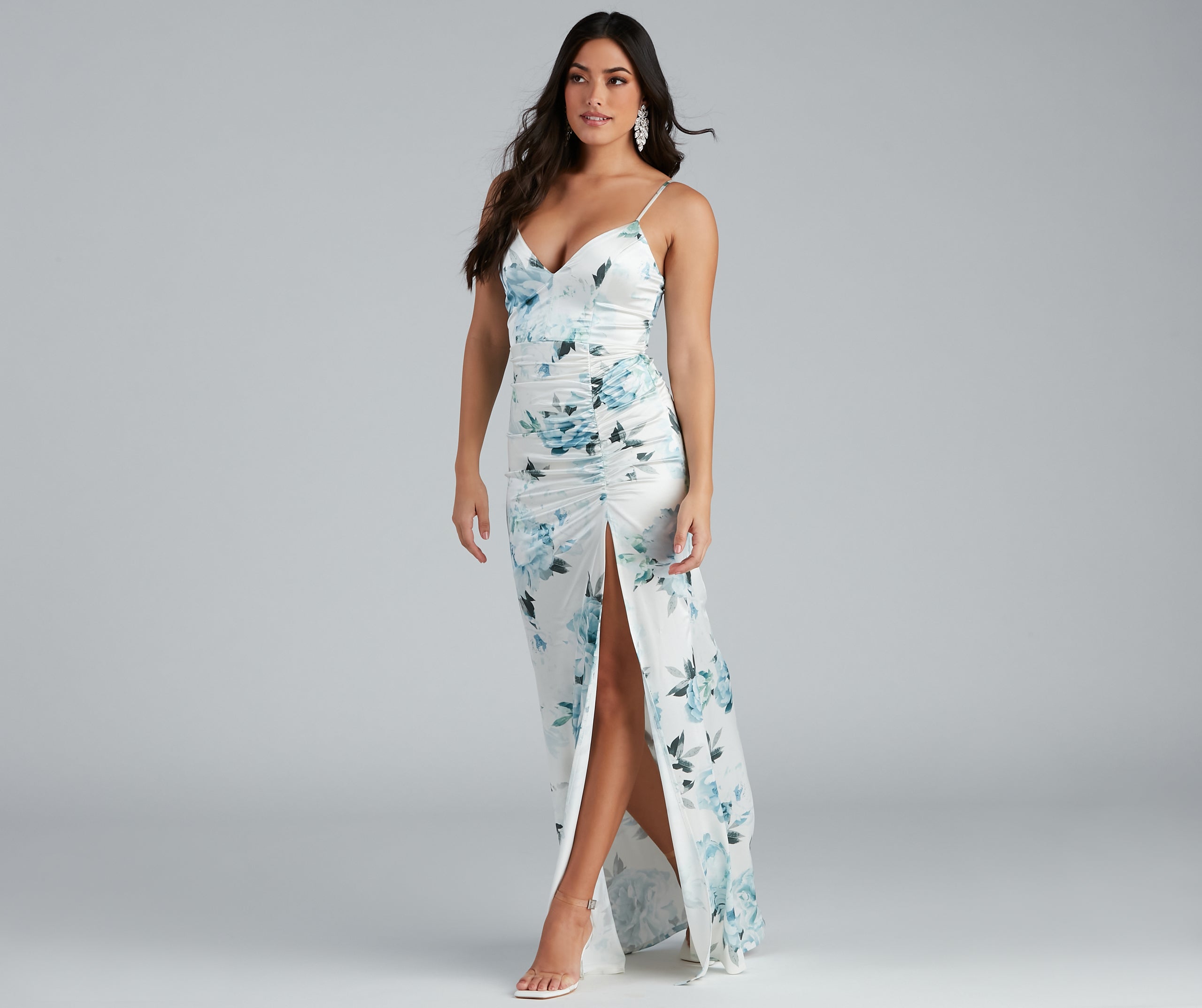 Taylor Satin Floral High-Slit Dress - Image 12
