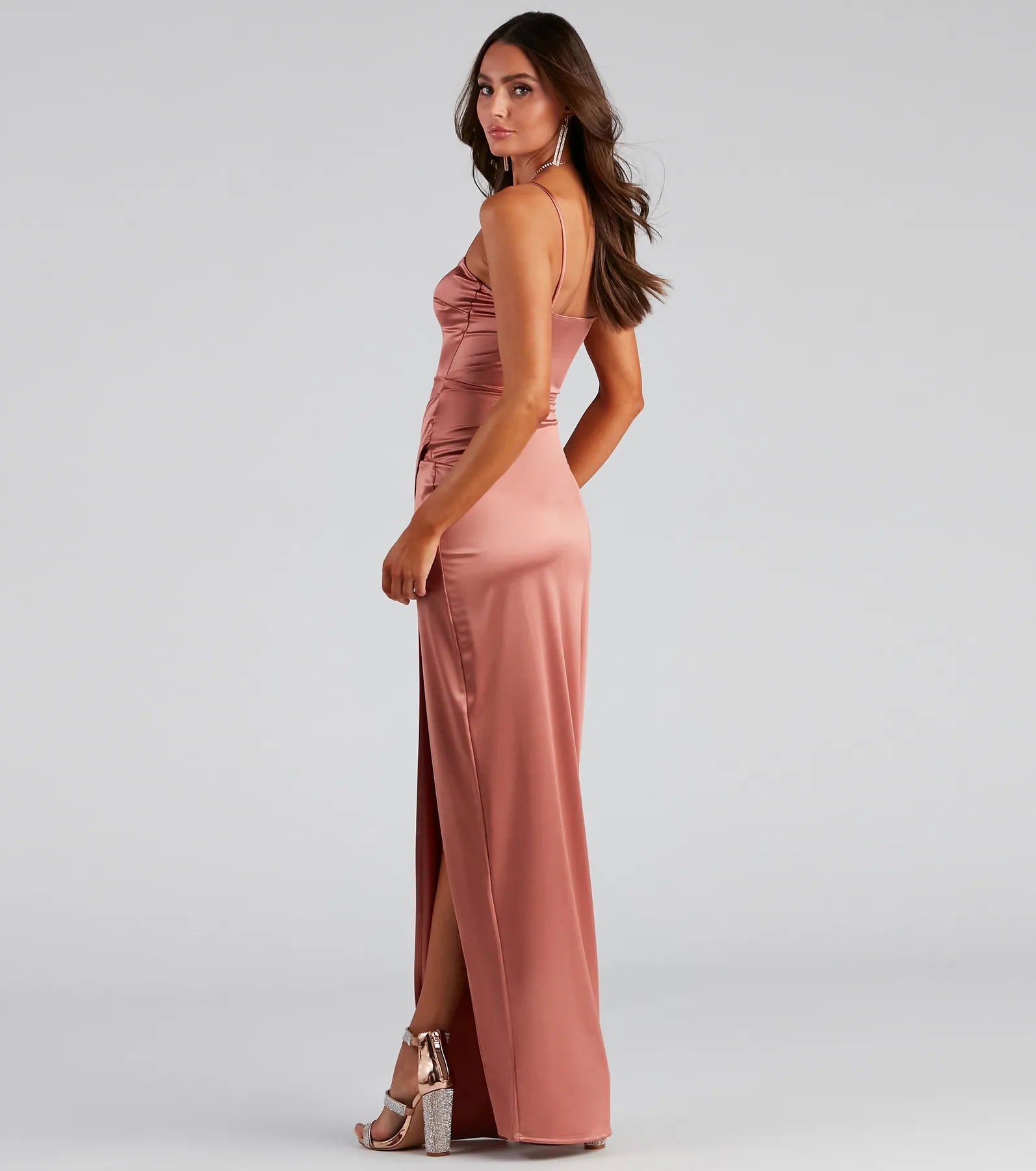 Mayra Formal Satin Slit Long Dress - Image 10