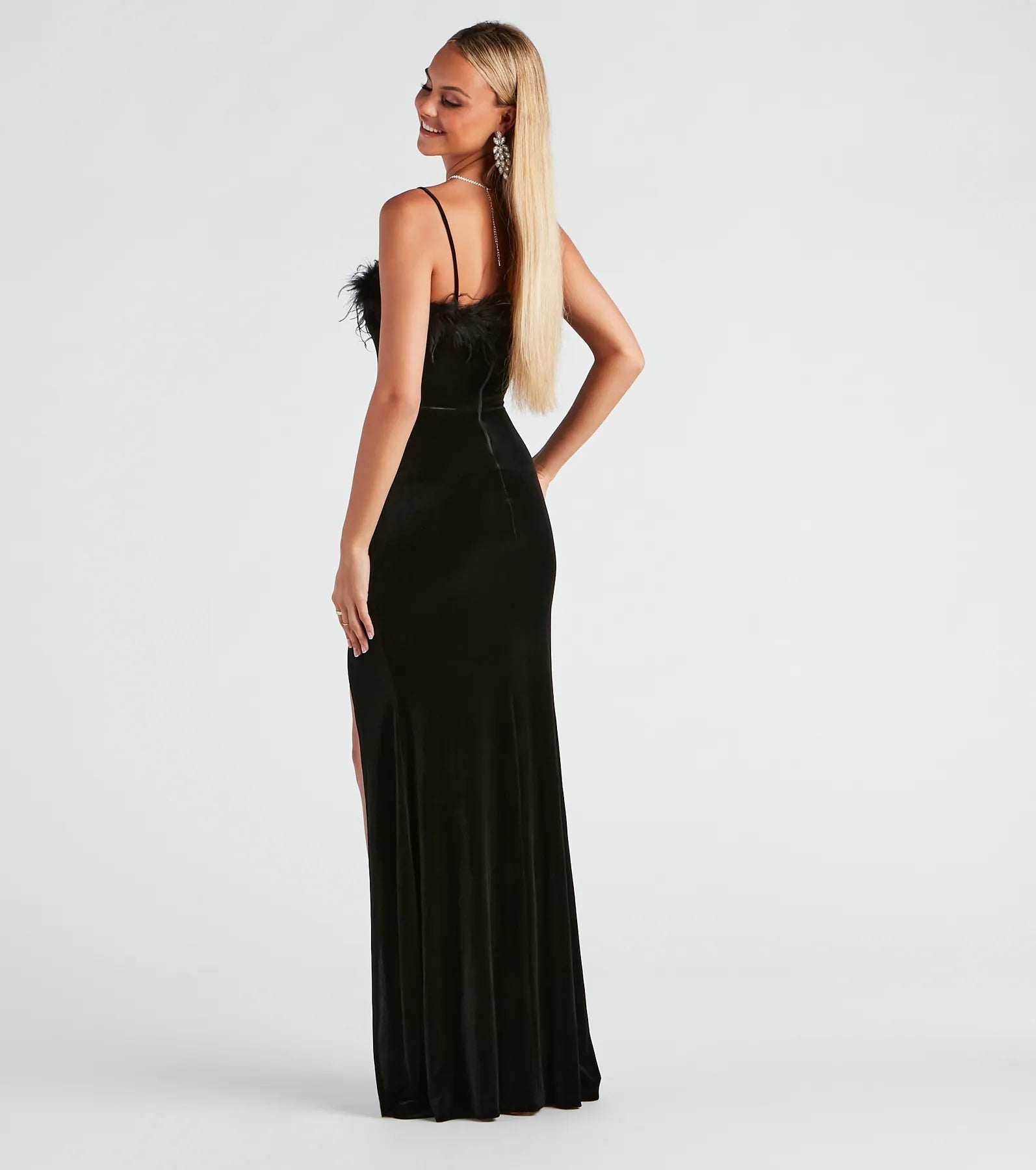 Jaime Feather Trim Velvet Mermaid Dress - Image 2