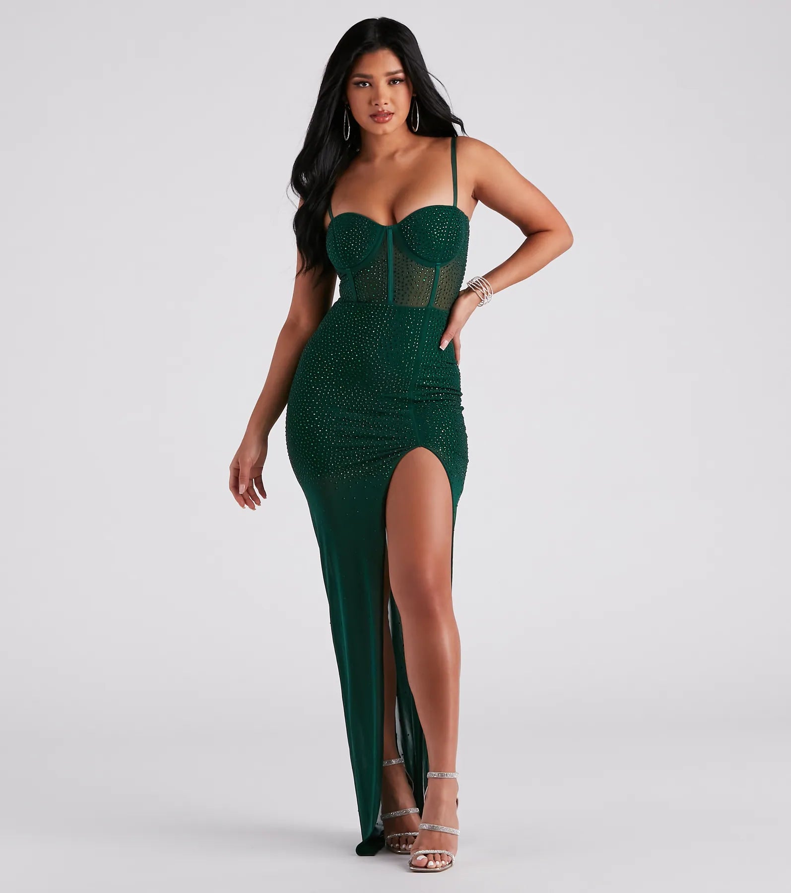 Taylor Corset Rhinestone Mesh Formal Dress - Image 8