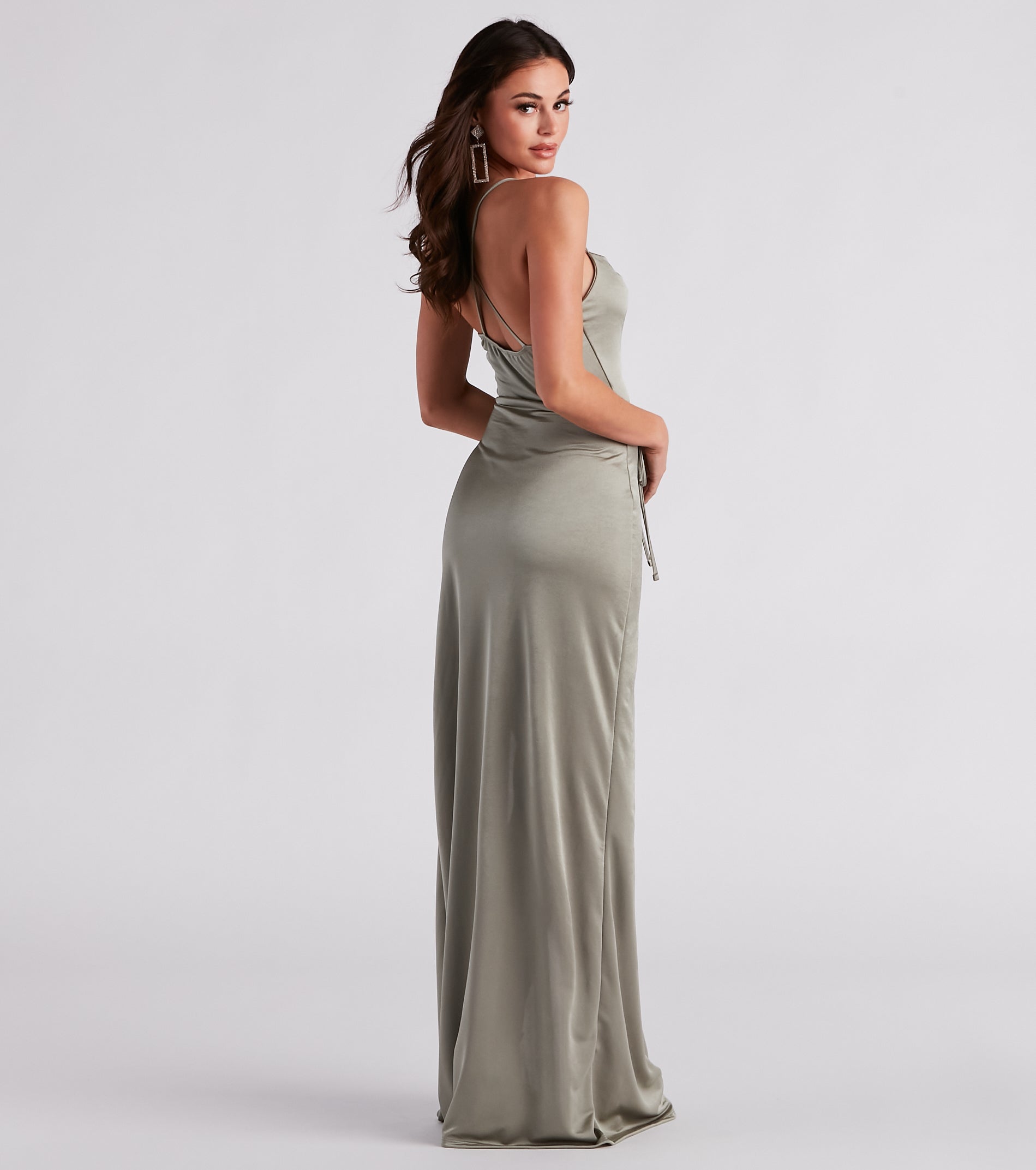 Courtney Tie-Front Satin Formal Dress - Image 2
