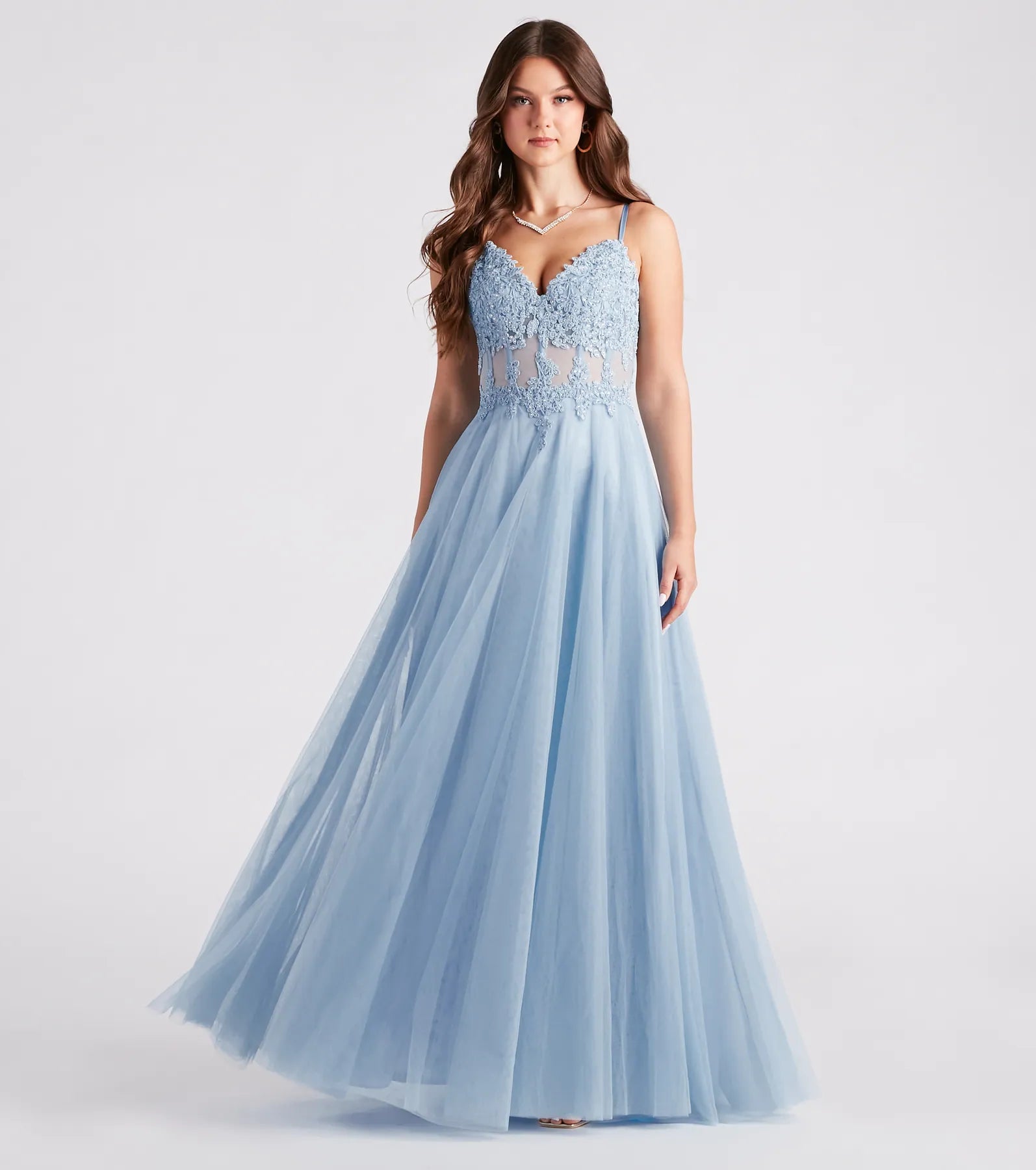 Jaci Rhinestone Embroidered Mesh Formal Dress - Image 5