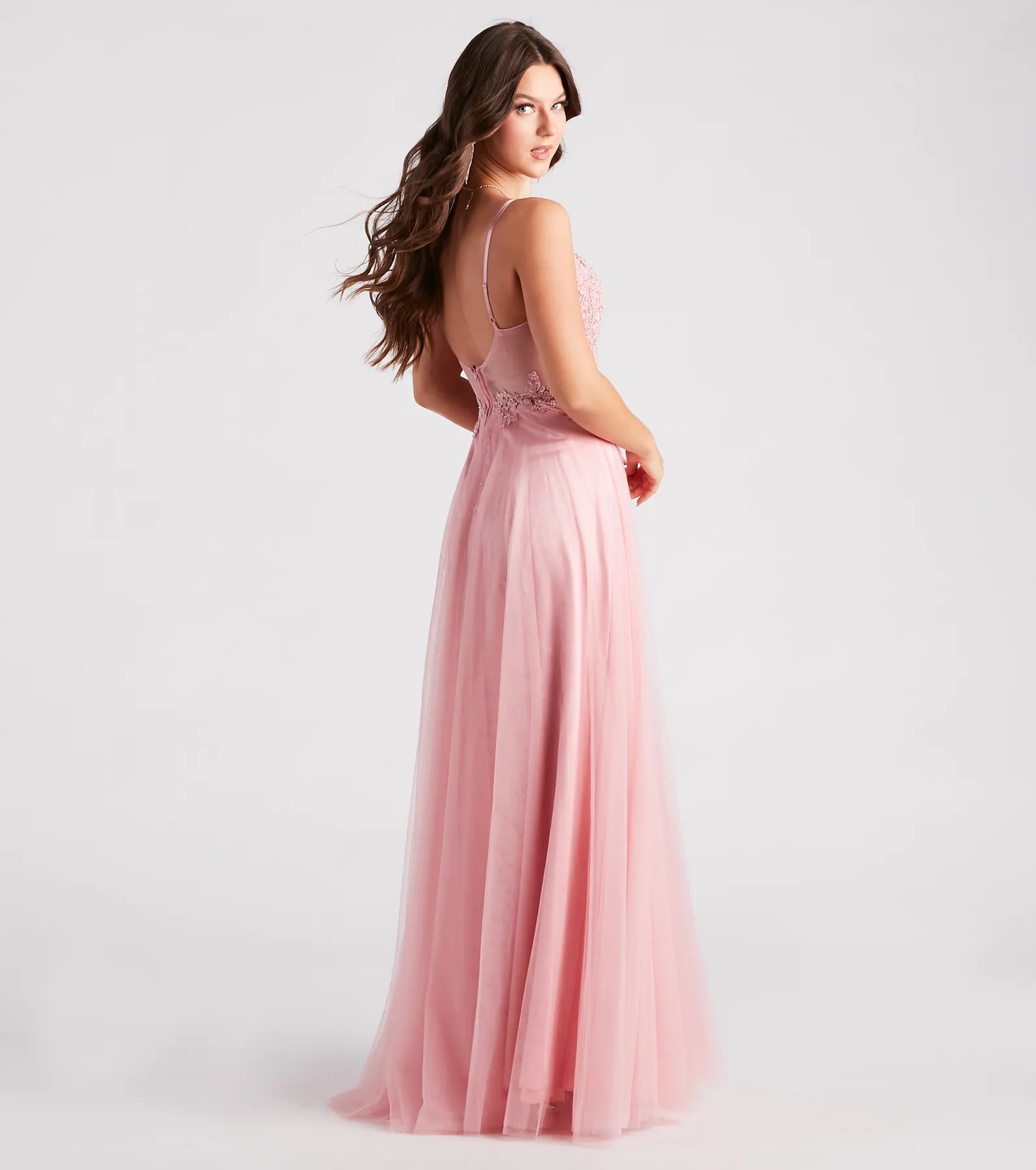 Jaci Rhinestone Embroidered Mesh Formal Dress - Image 2