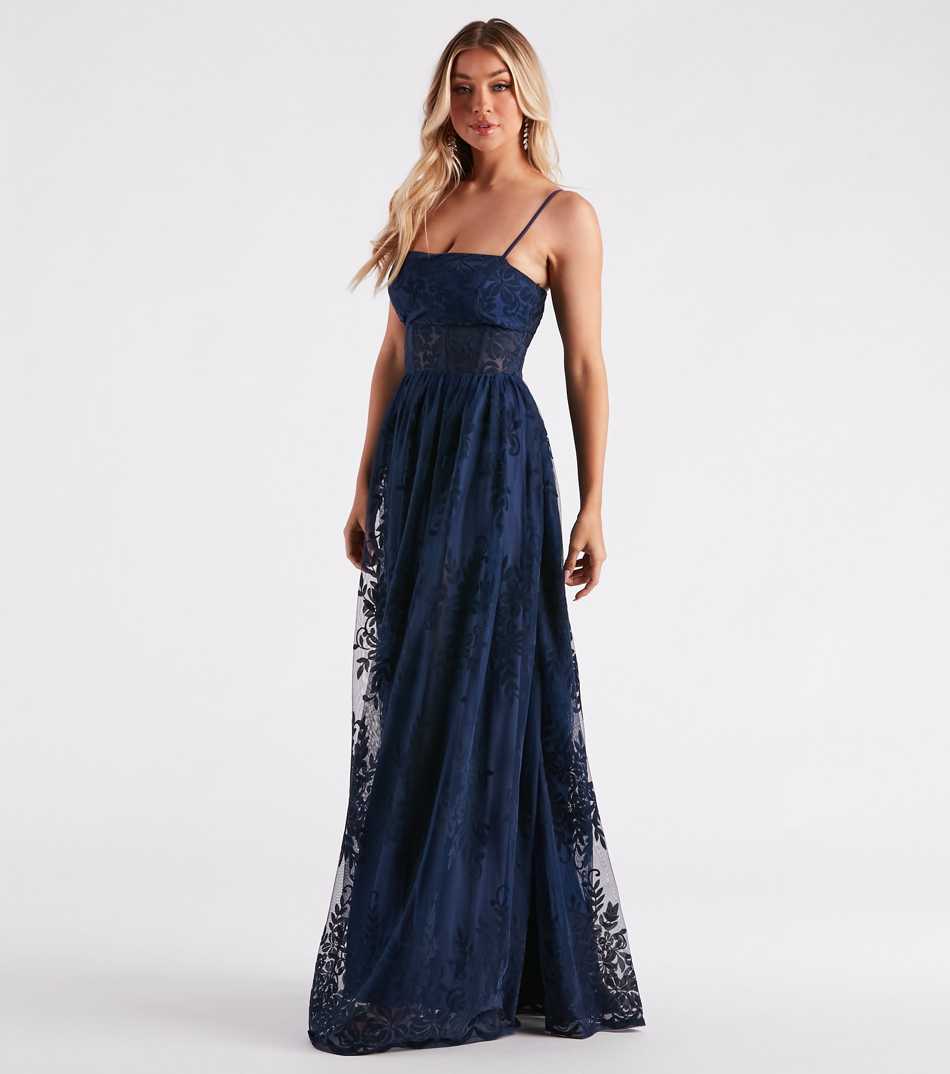 Carmelle Formal Flocked Mesh A-Line Dress - Image 3