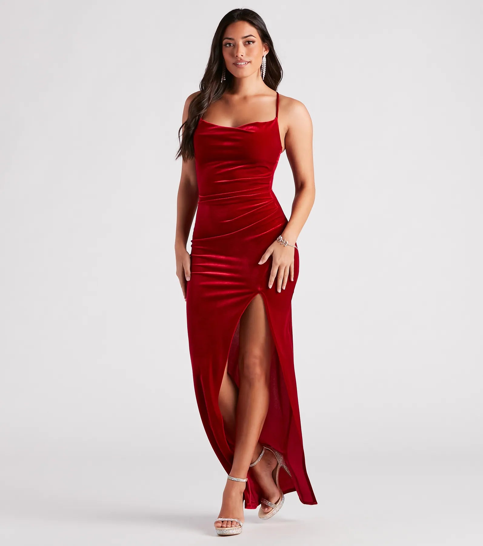 Riley Ruched Velvet Formal Dress - Image 3