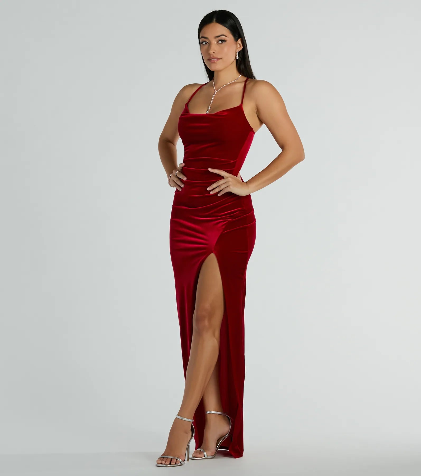 Riley Ruched Velvet Formal Dress - Image 8