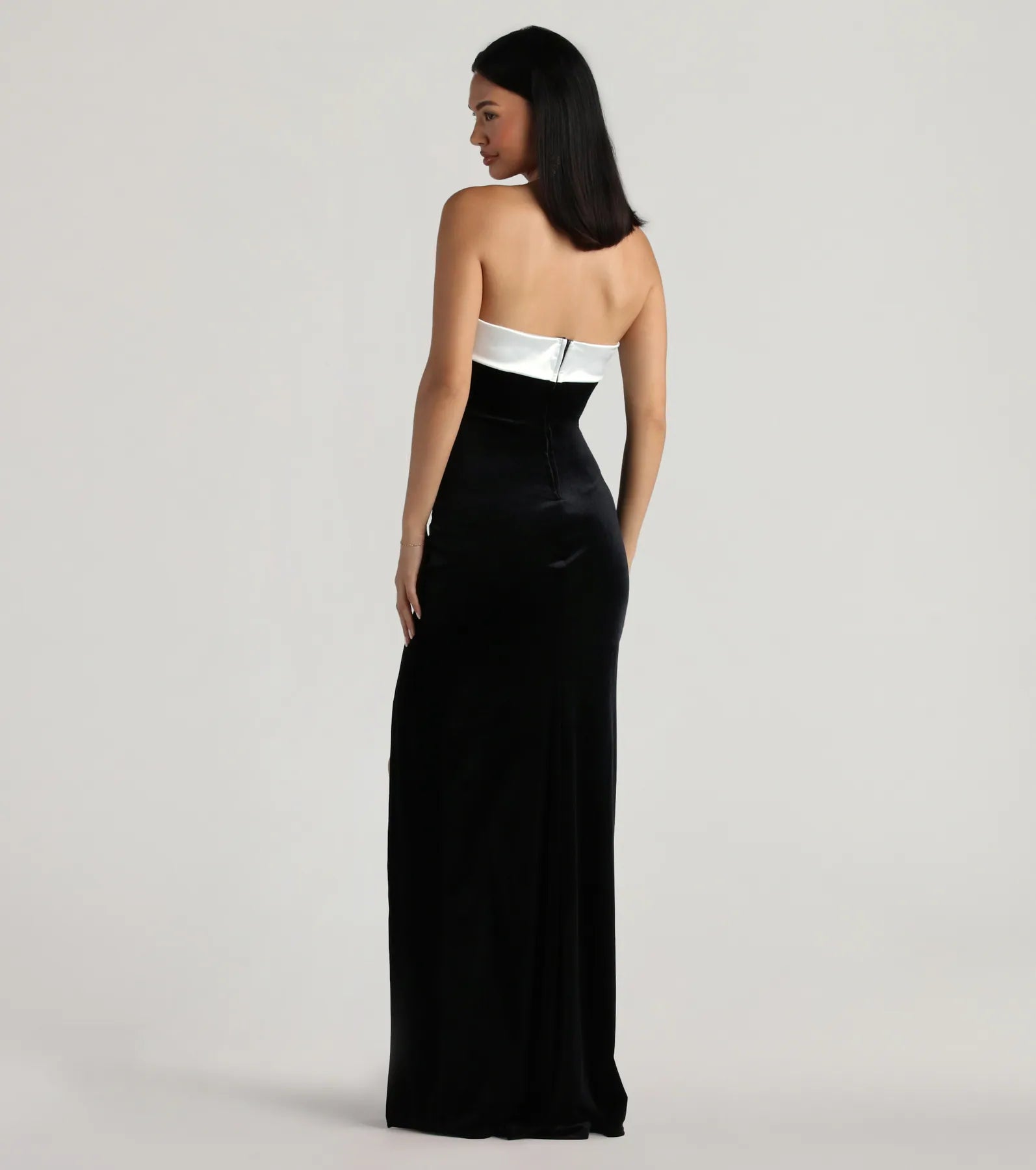 Marilyn Formal Velvet Strapless Satin Long Dress - Image 2