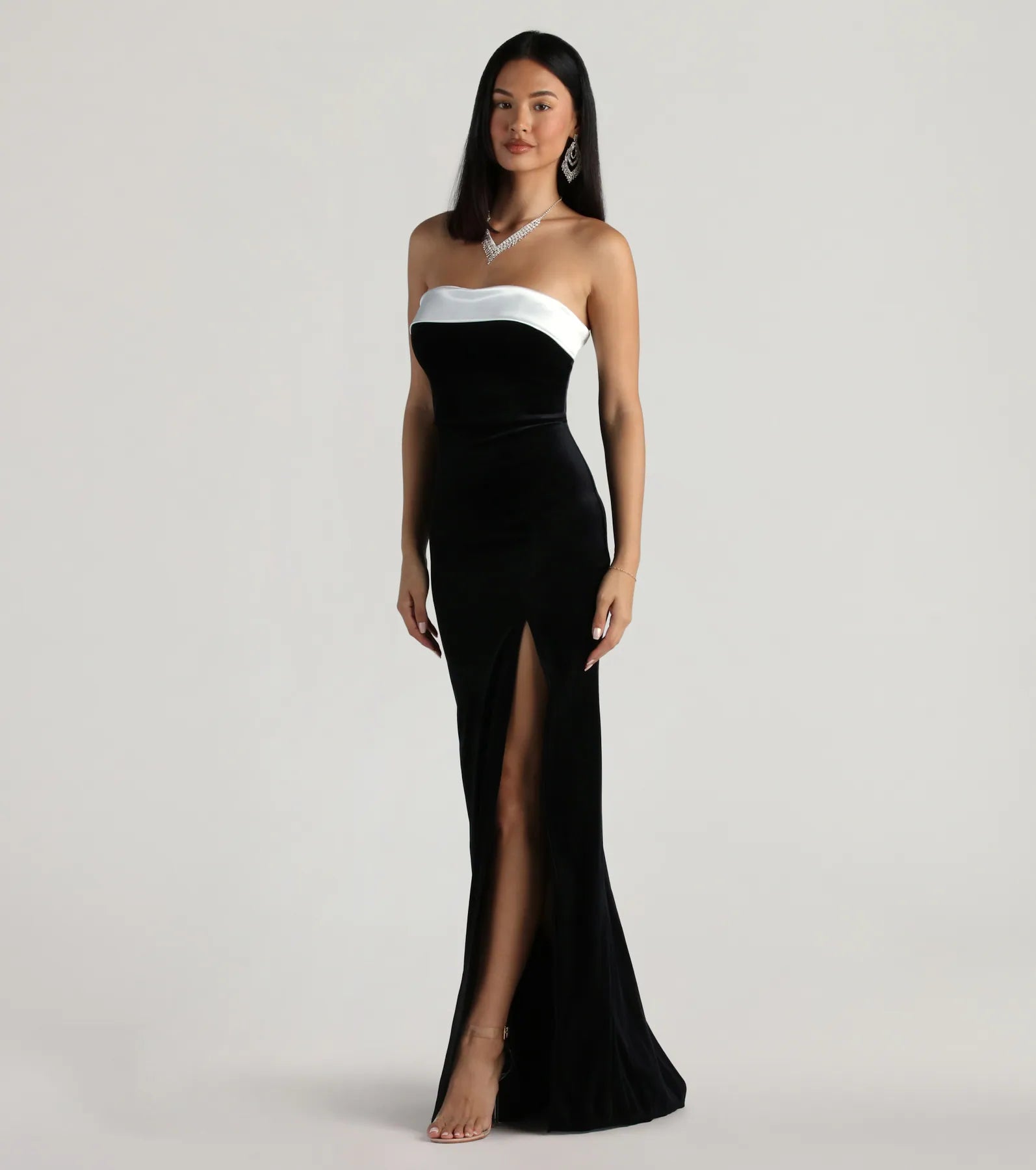 Marilyn Formal Velvet Strapless Satin Long Dress - Image 3