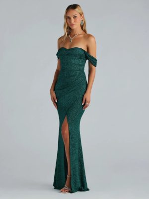 Airlie Formal Glitter Off-The-Shoulder Dress