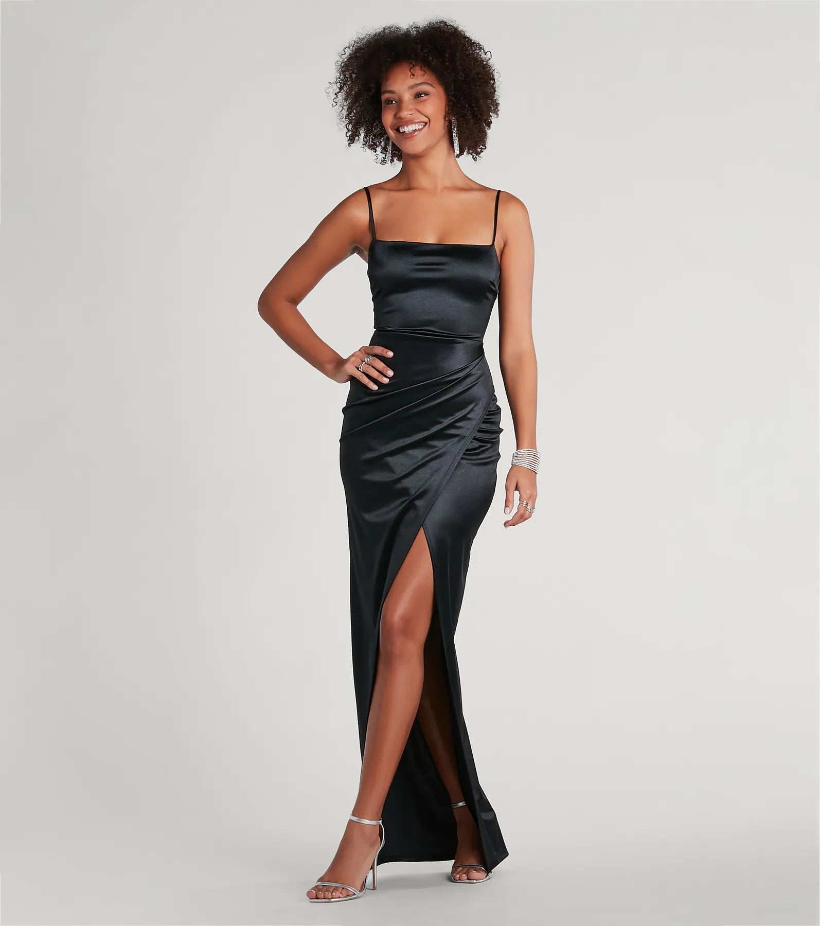 Mayra Formal Satin Slit Long Dress - Image 35