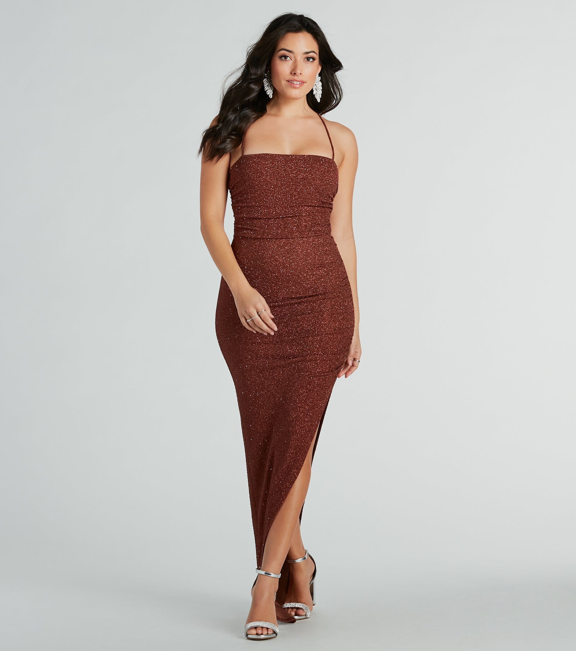 Adrian Formal Glitter Lace-Up Long Dress - Image 3