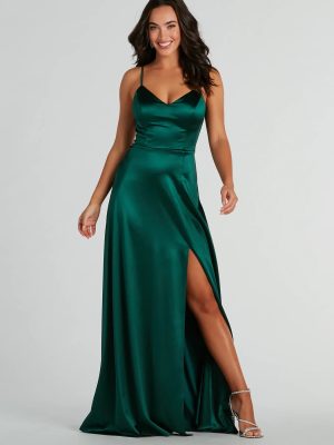 Ansley V-Neck Lattice A-Line Satin Formal Dress