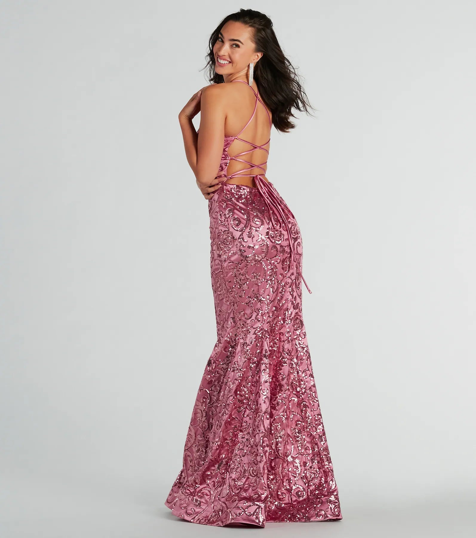 Saskia Lace-Up Mermaid Sequin Satin Formal Dress - Image 2