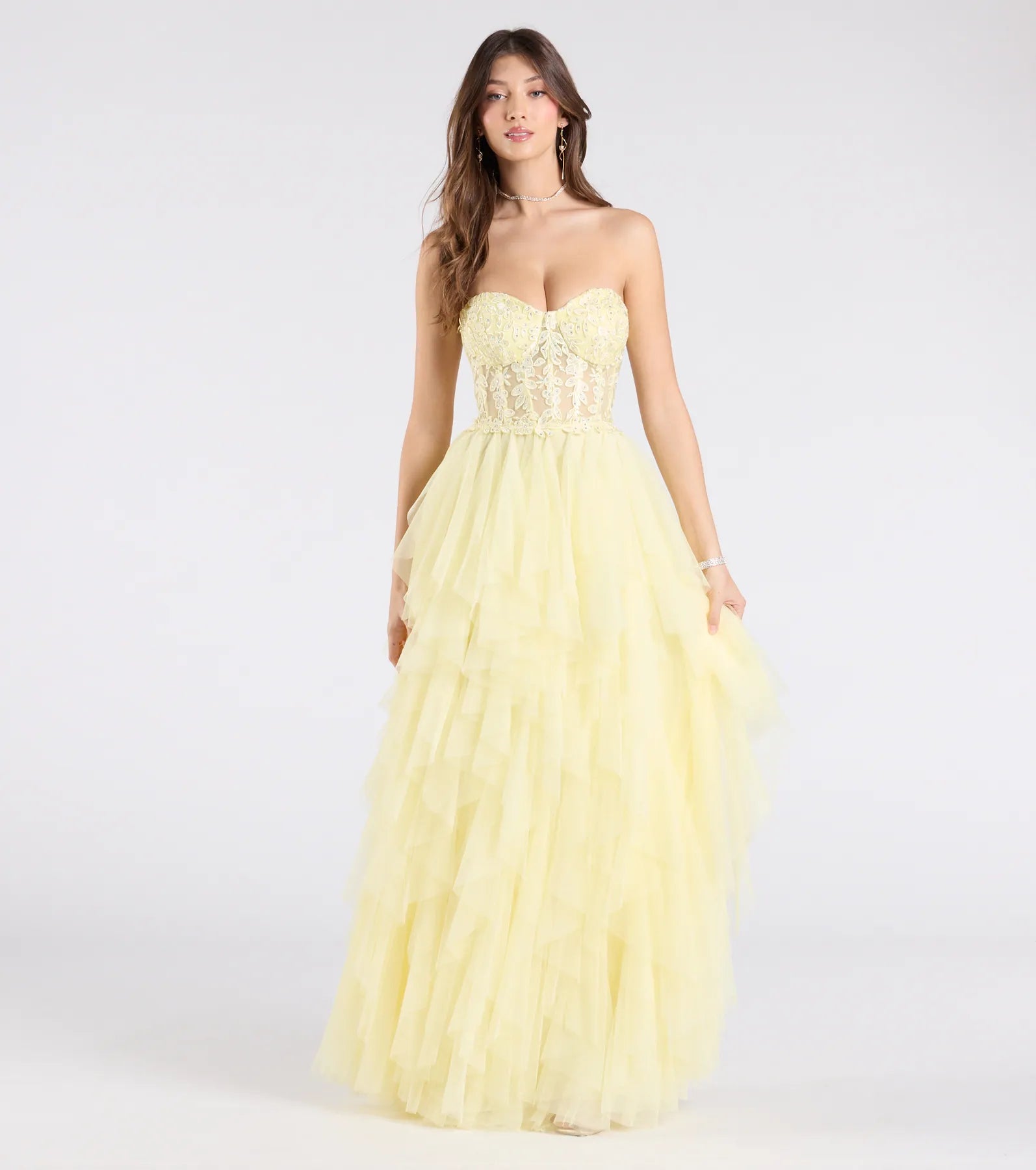Keyla Floral Applique Tiered Ruffle Tulle Gown - Image 18