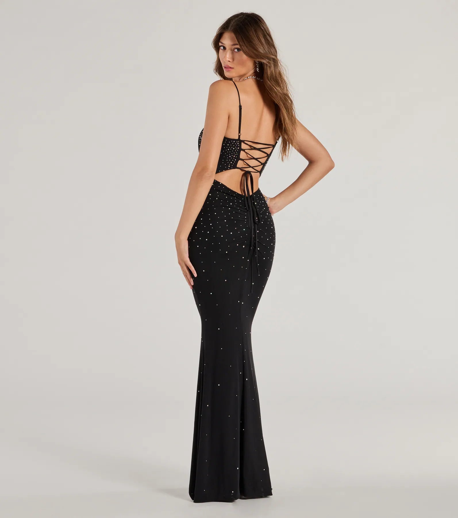 Noa Lace-Up Rhinestone Corset Mermaid Dress - Image 2