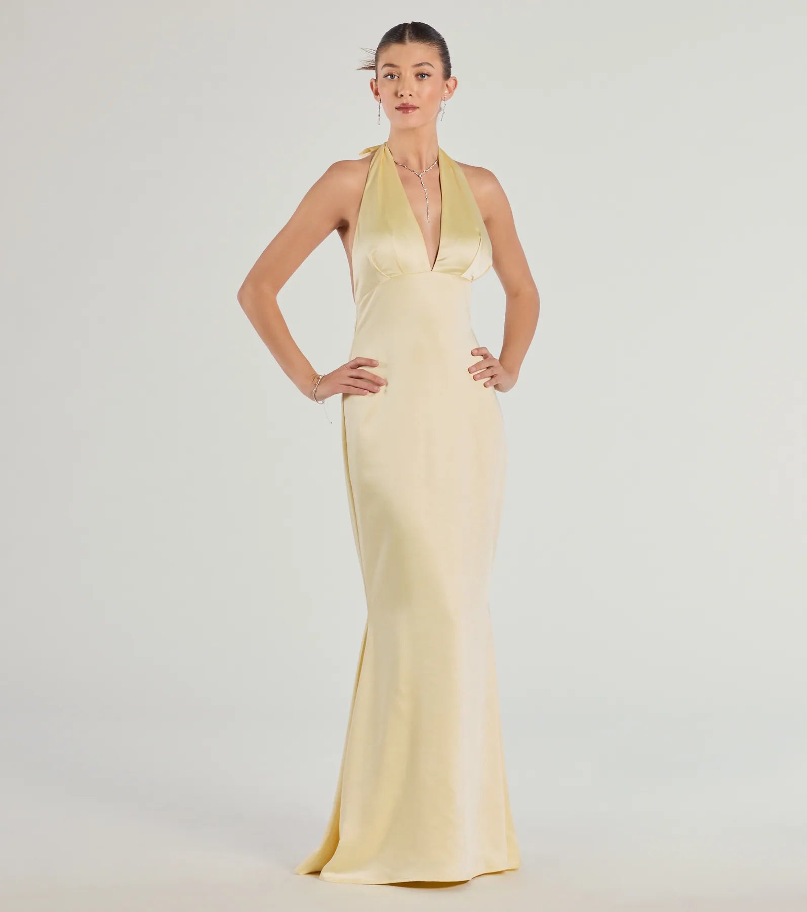 Erika Halter Satin Column Formal Dress - Image 4