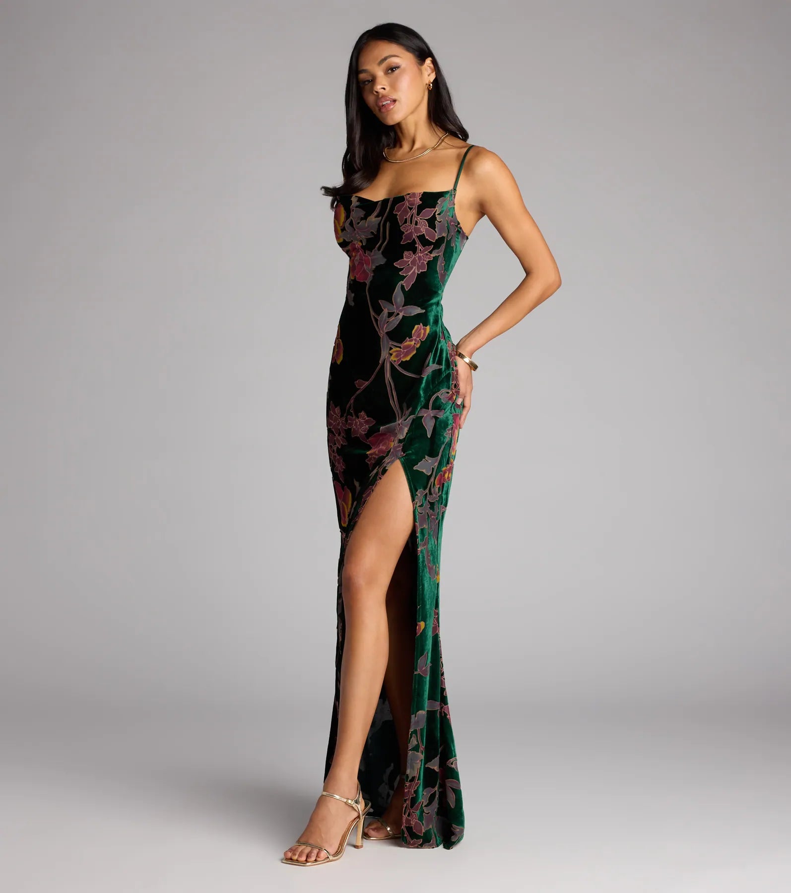 Melanie Floral Velvet Lace-Up Formal Dress - Image 4
