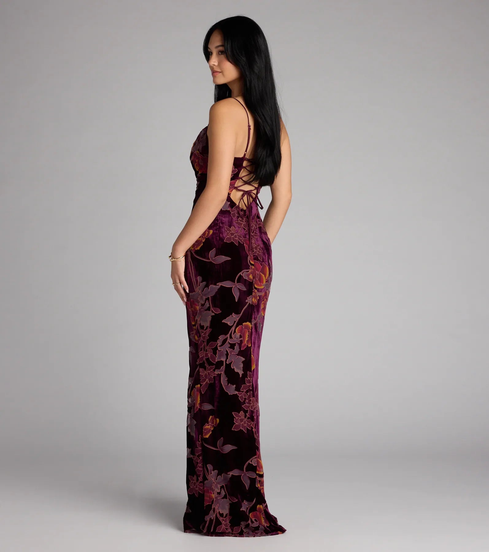 Melanie Floral Velvet Lace-Up Formal Dress - Image 6