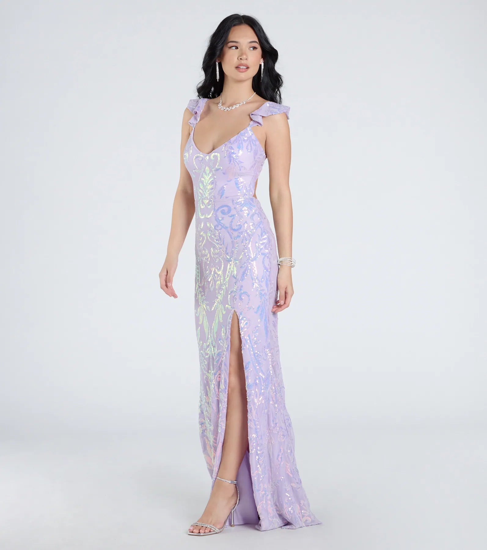Estella V-Neck Column Long Sequin Formal Dress - Image 17