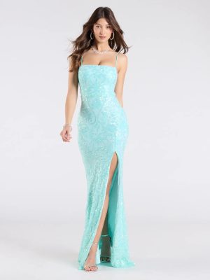 Dana Tie Back Slit Sequin Formal Dress