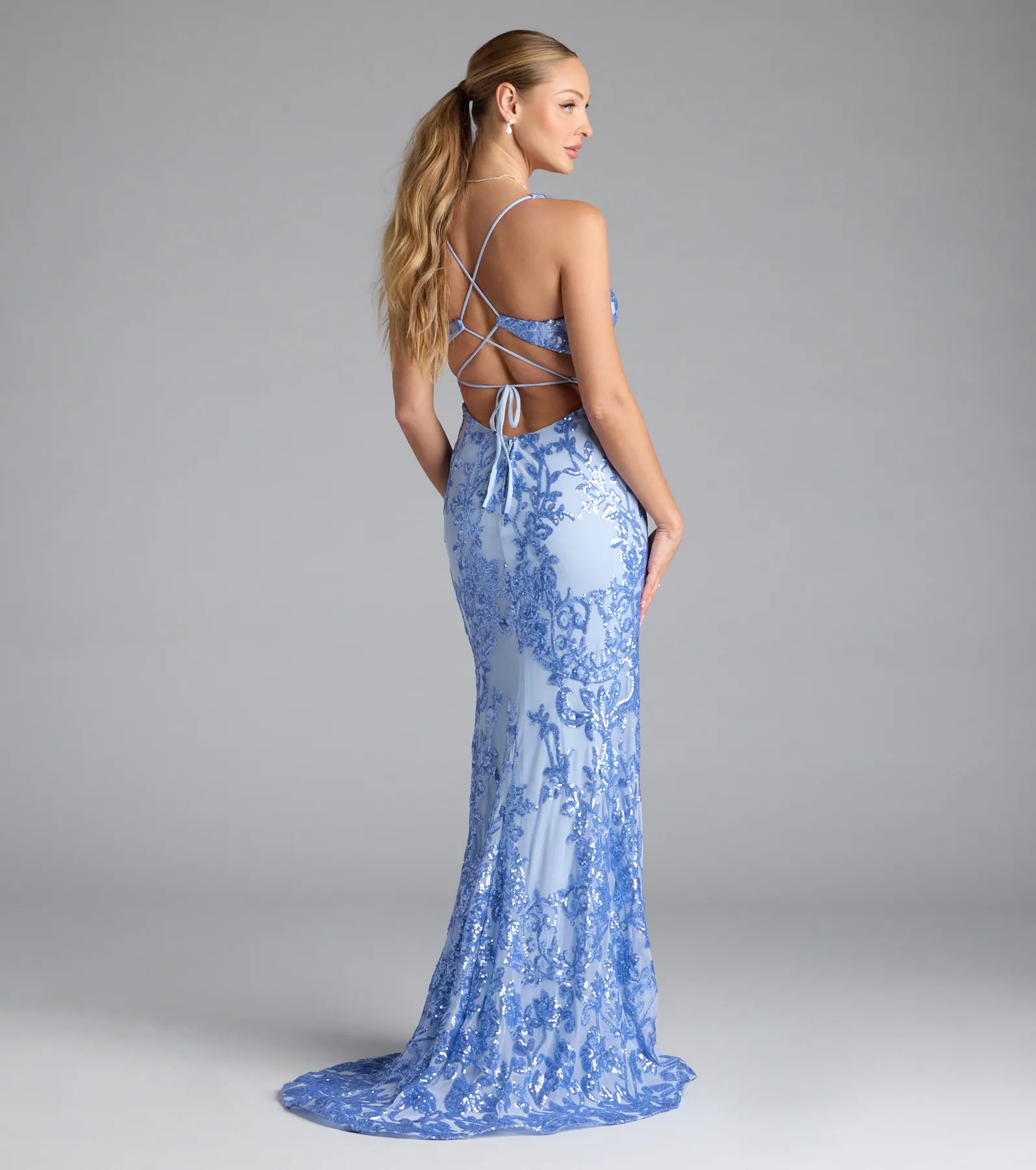 Jaide Lace-Up Corset Slit Sequin Formal Dress - Image 2
