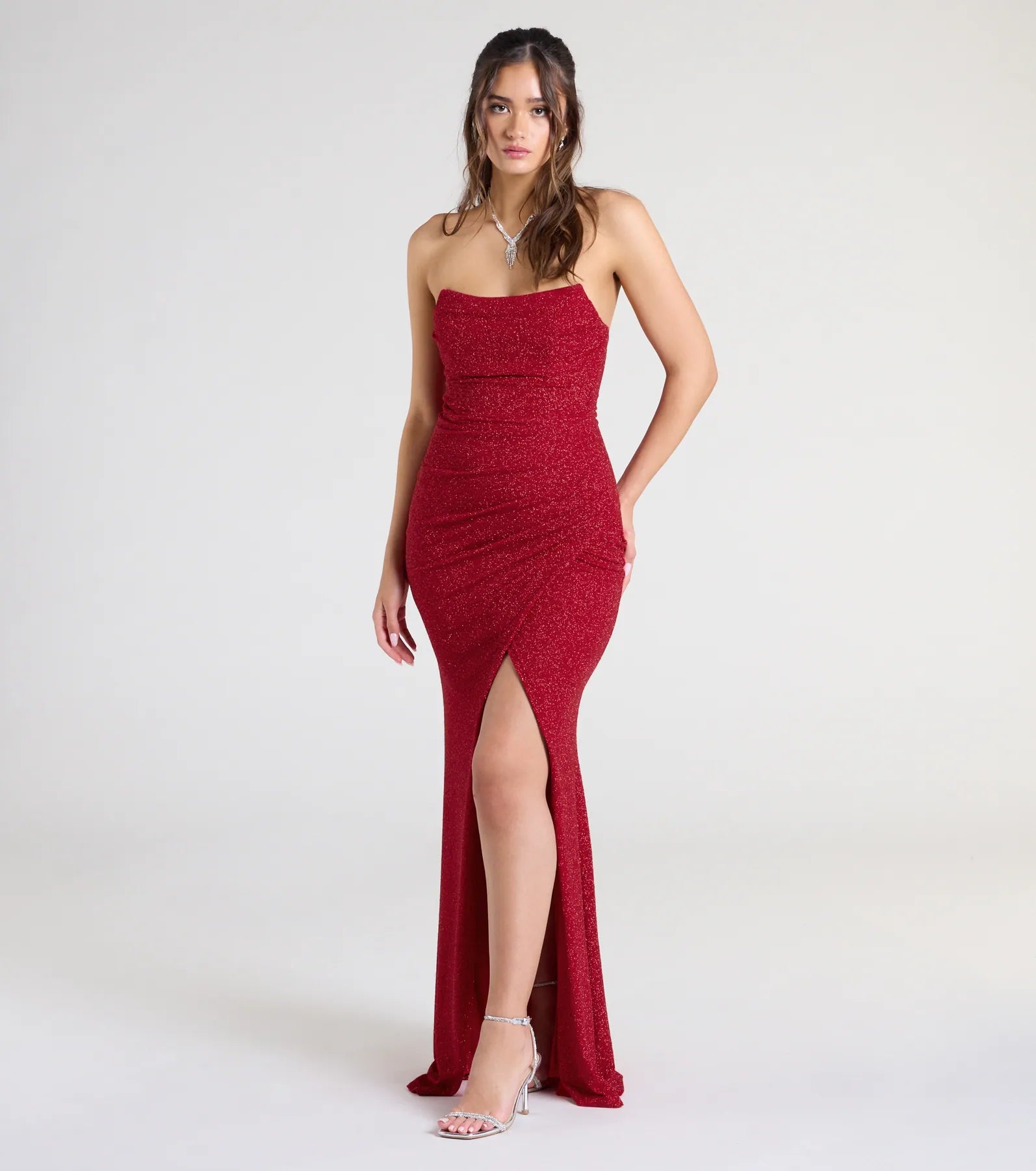 Perry Glitter Knit Wrap Slit Mermaid Dress - Image 9