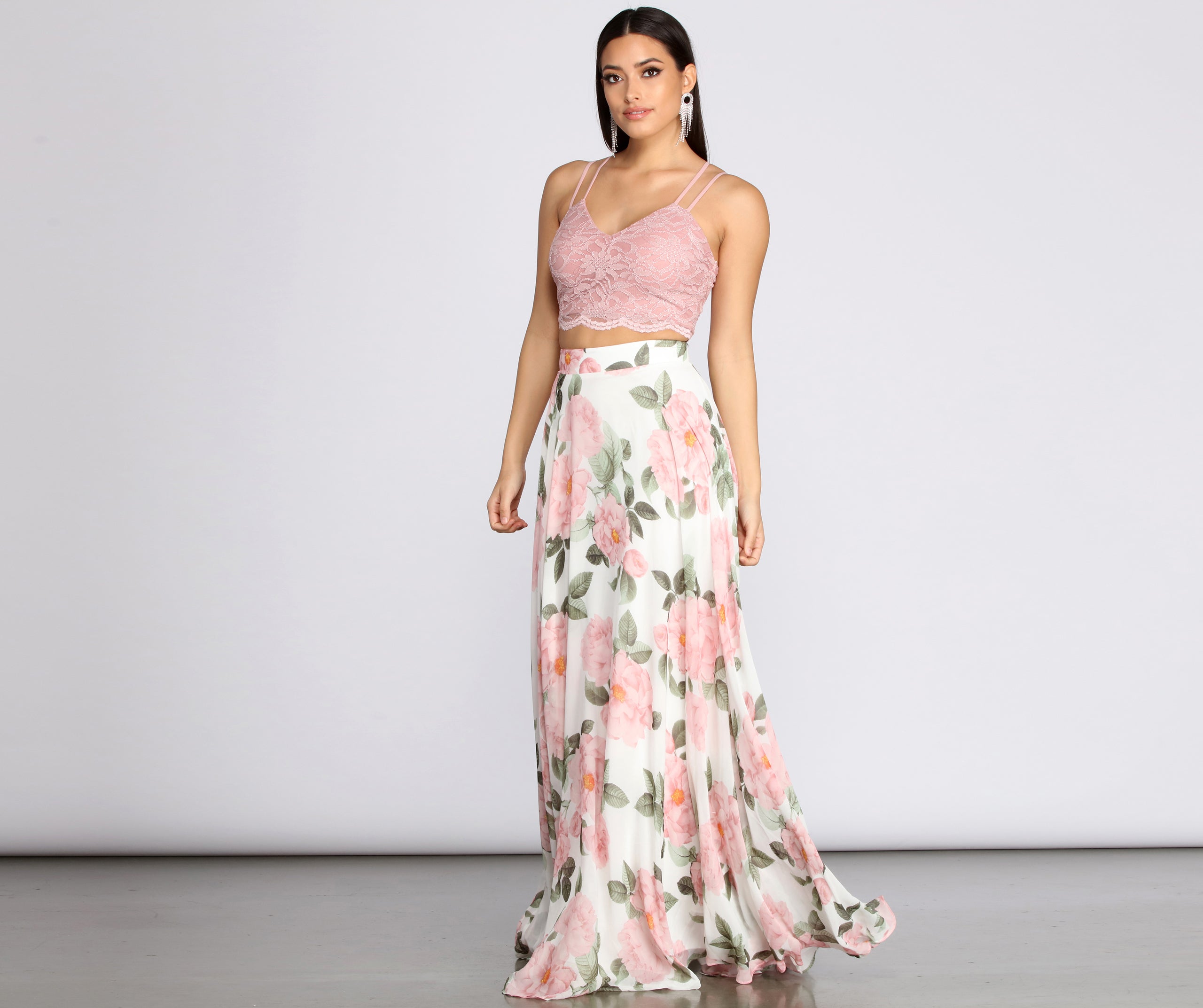 Evie Floral Chiffon Two Piece Dress - Image 3