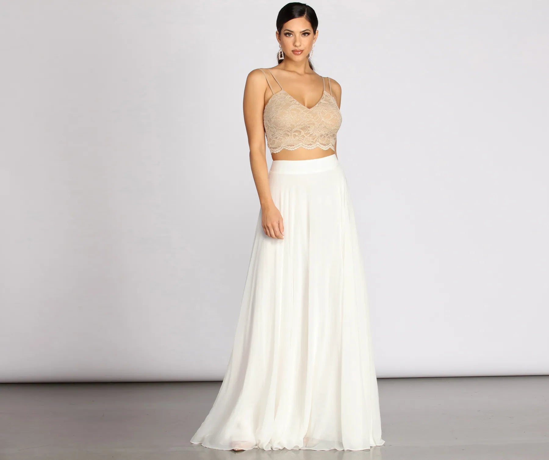 Magnolia Two Piece Scallop Lace Glitter A-Line Dress - Image 4