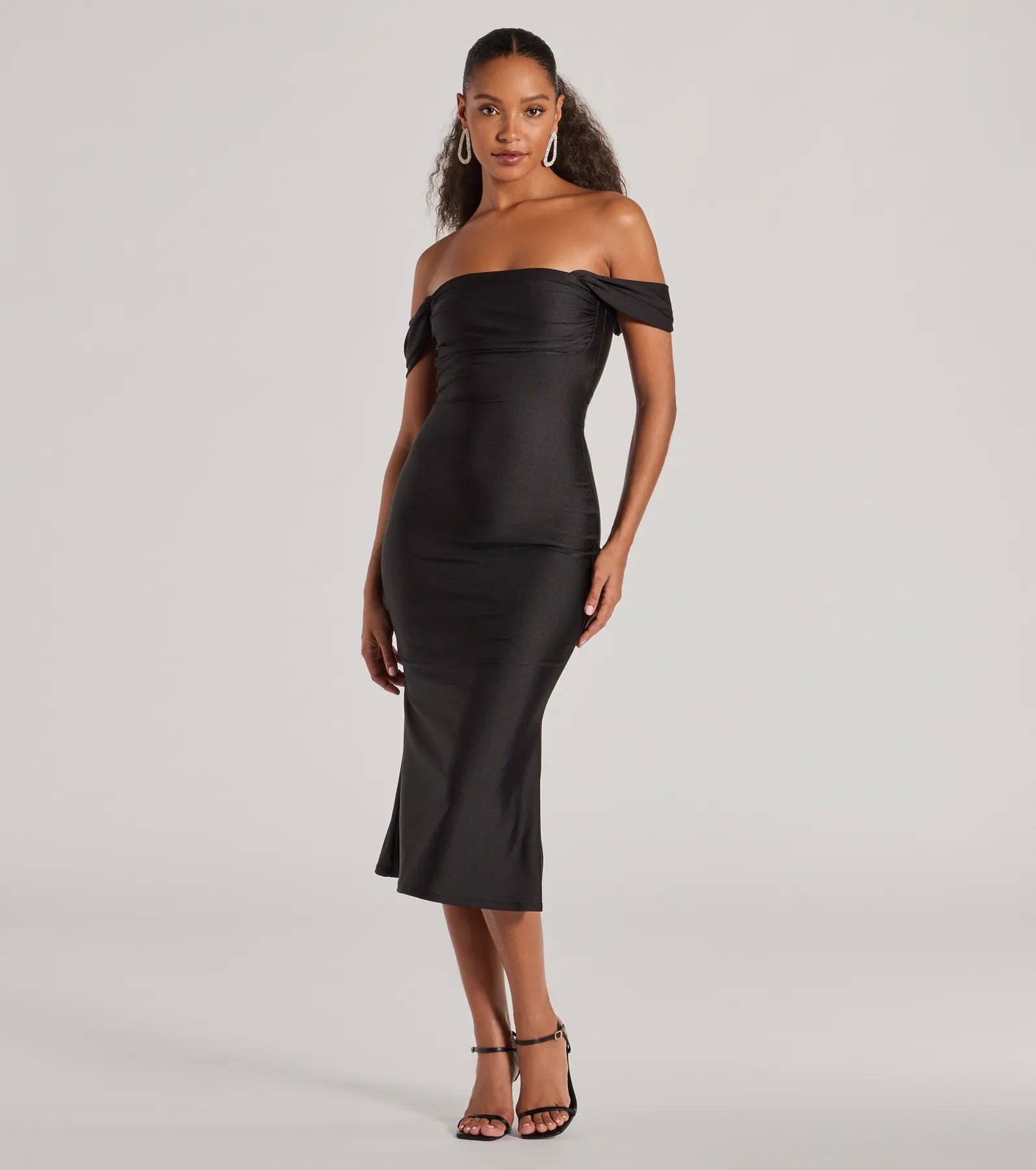 Exceptional Off-The-Shoulder Flared Midi Dress - Image 17