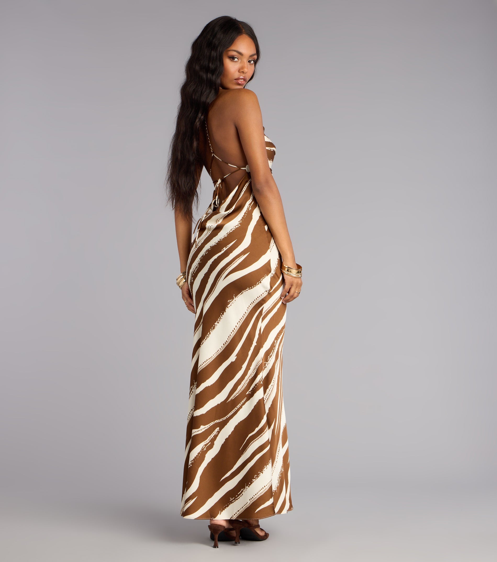All Eyes Satin Cowl Maxi Dress - Image 7