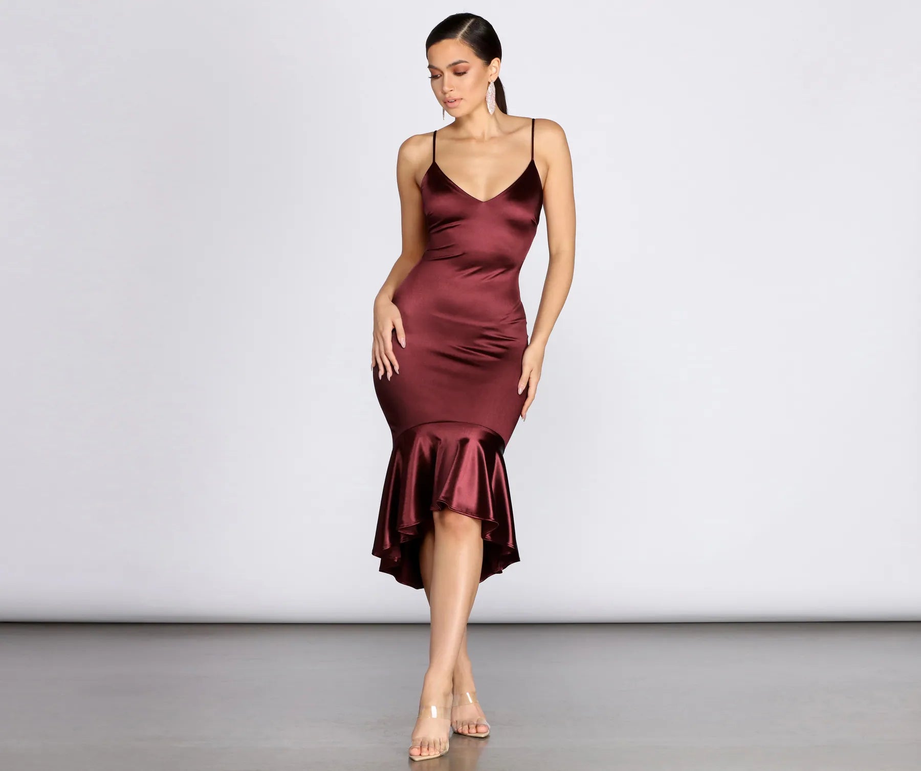 Trumpet Hem Satin Midi Dress - Image 4