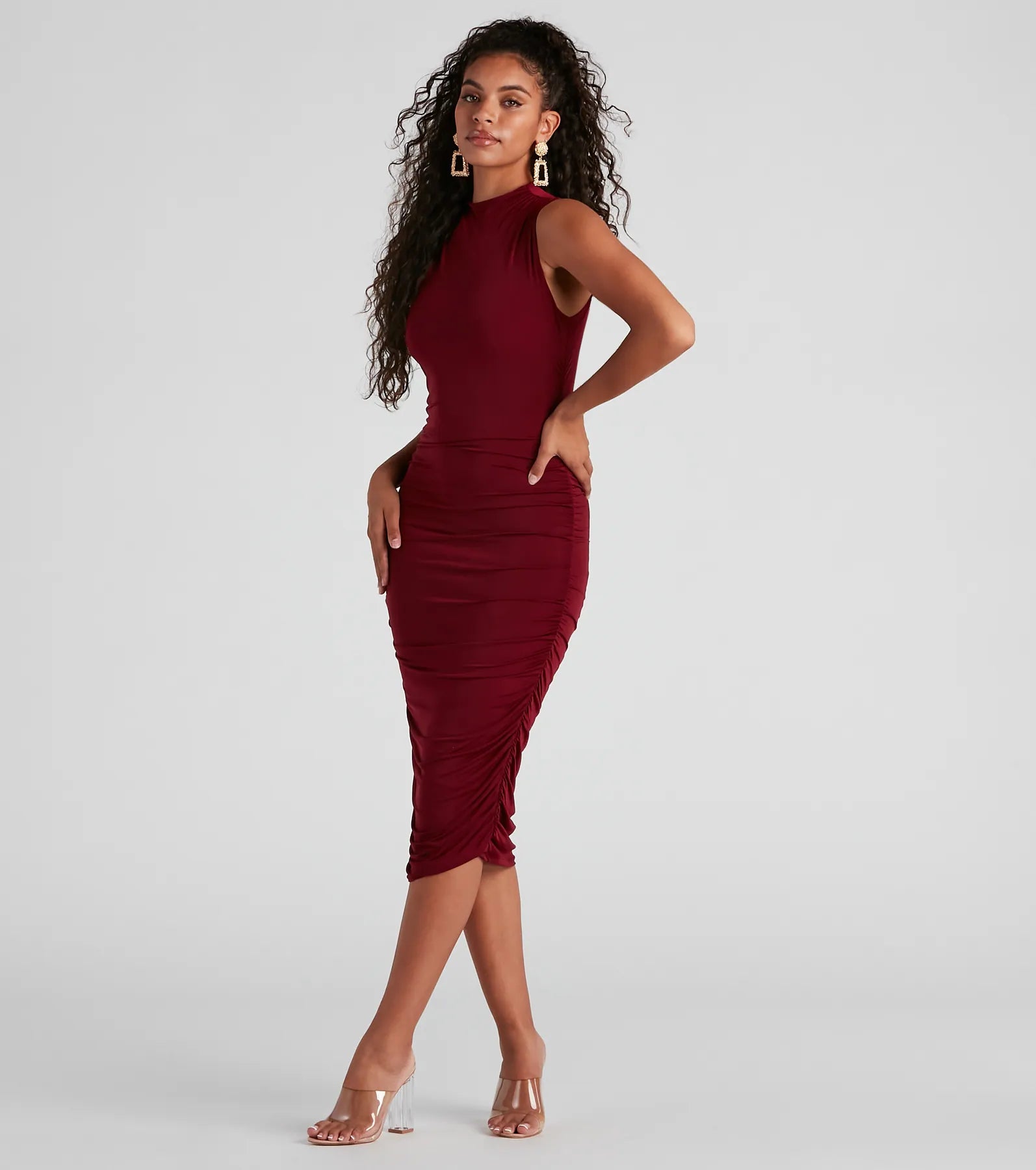 Curves Ahead Sleeveless Ruched Midi Dress - Image 7