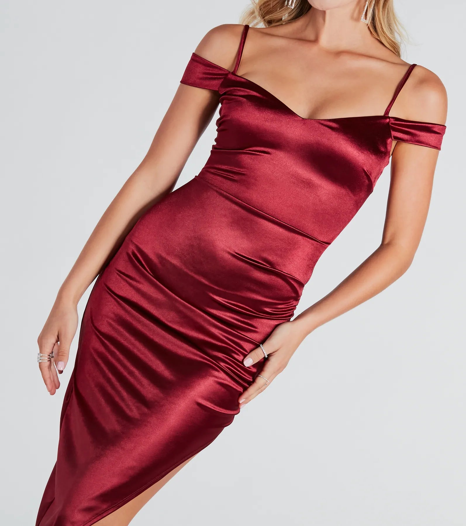 Stunning Arrival Satin Ruched Midi Dress - Image 4