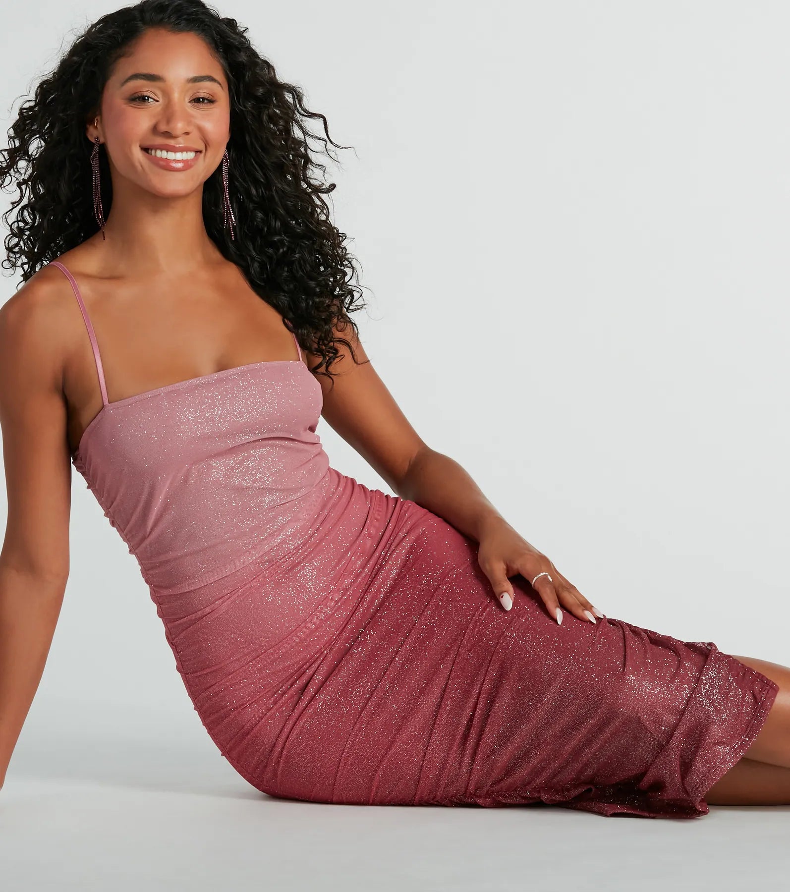 Sassy Shine Ombre Glitter Mesh Midi Dress - Image 3