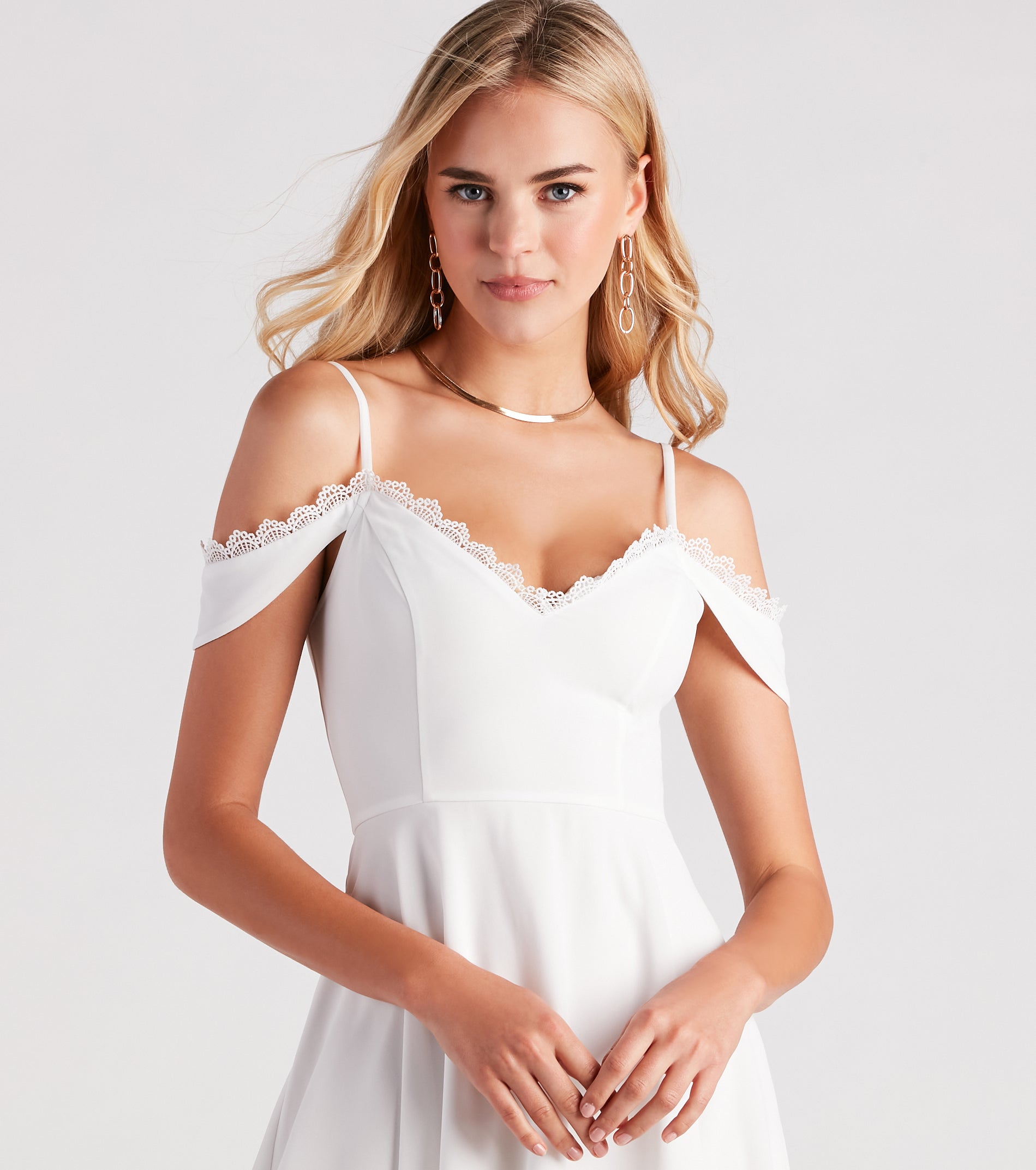 Flow My Way Chiffon Lace Trim Skater Dress - Image 12