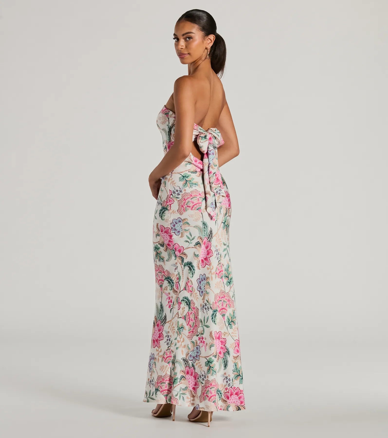Boho Aesthetic Strapless Tie Back Paisley Maxi Dress - Image 2