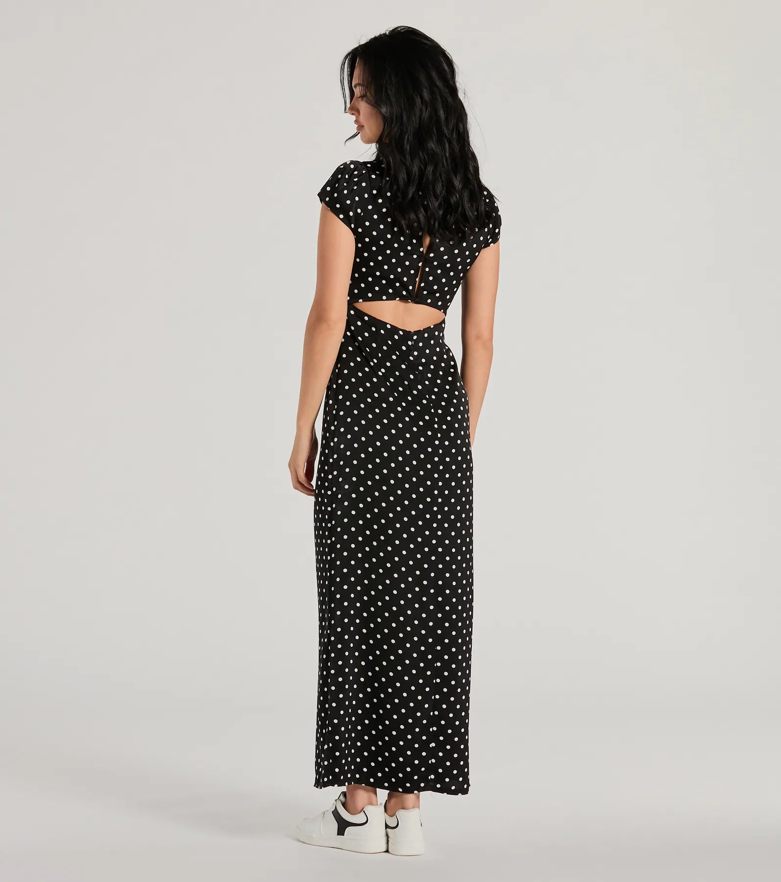 Whimsical Cutie Butterfly Polka Dot Satin Maxi Dress - Image 2