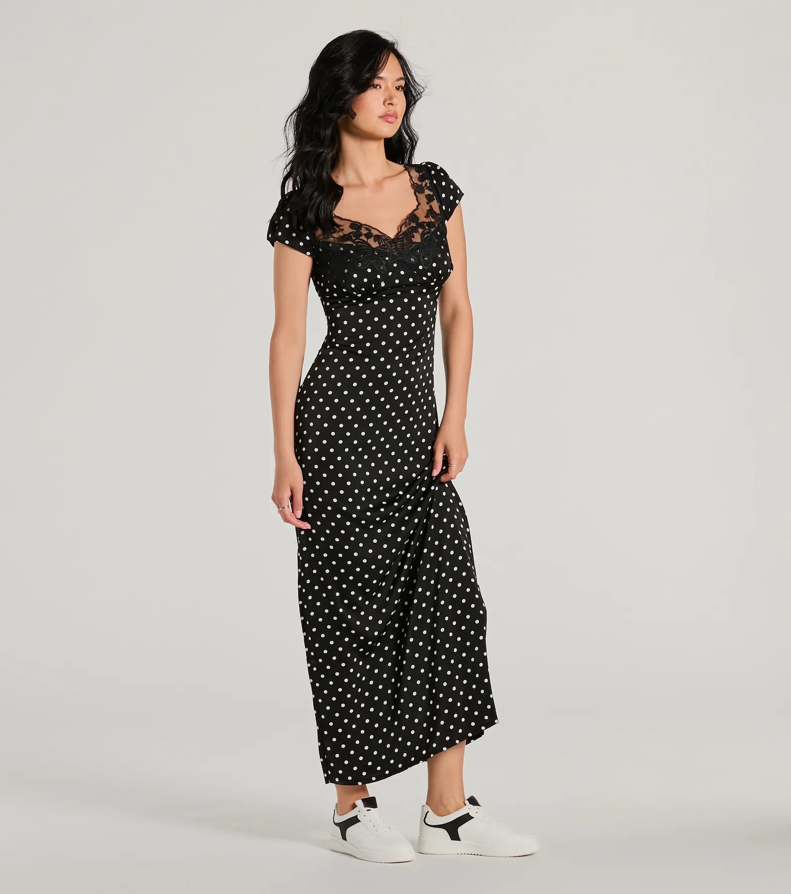 Whimsical Cutie Butterfly Polka Dot Satin Maxi Dress - Image 4