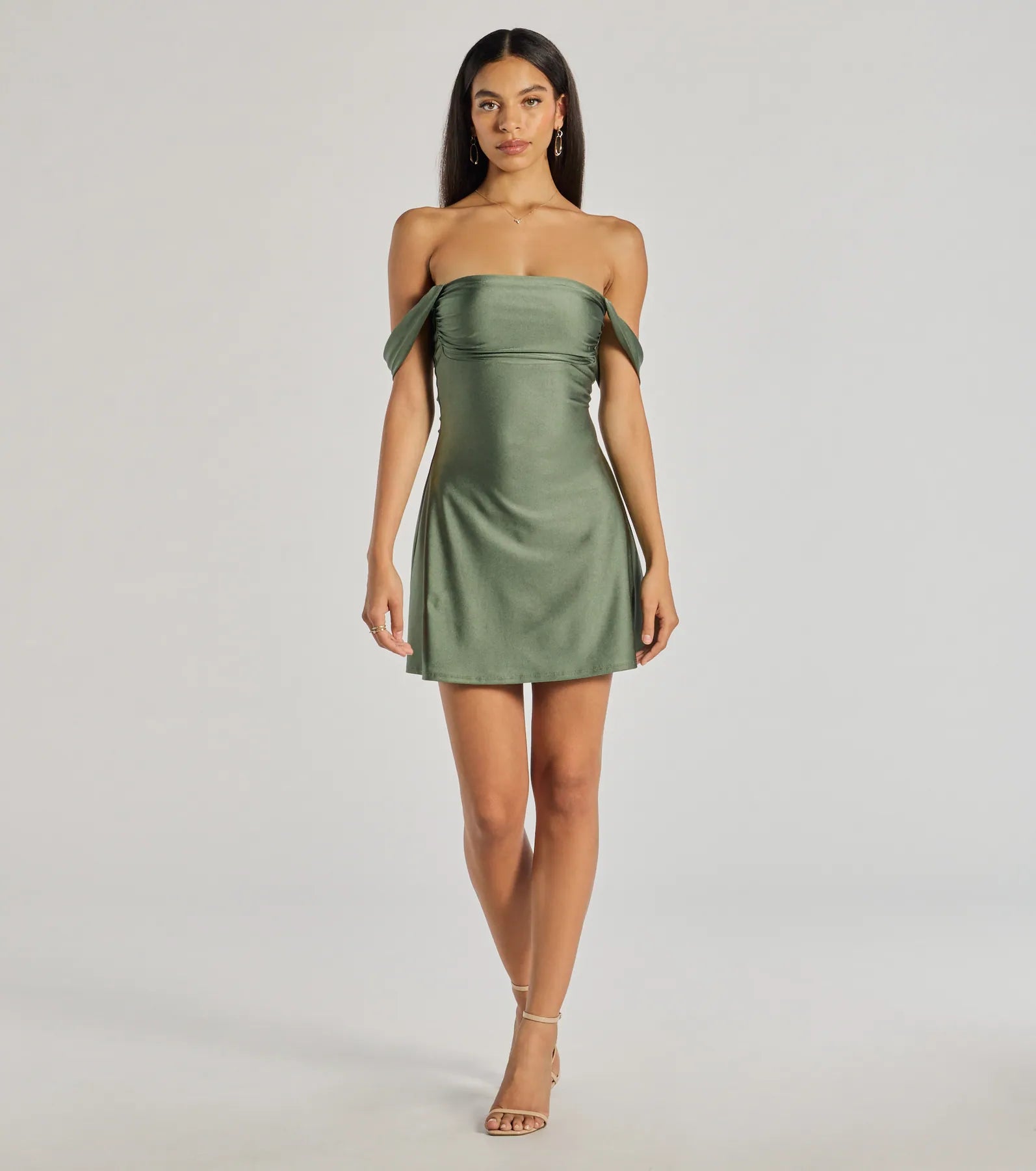 Classics Lover Off-The-Shoulder Satin A-Line Mini Dress - Image 7