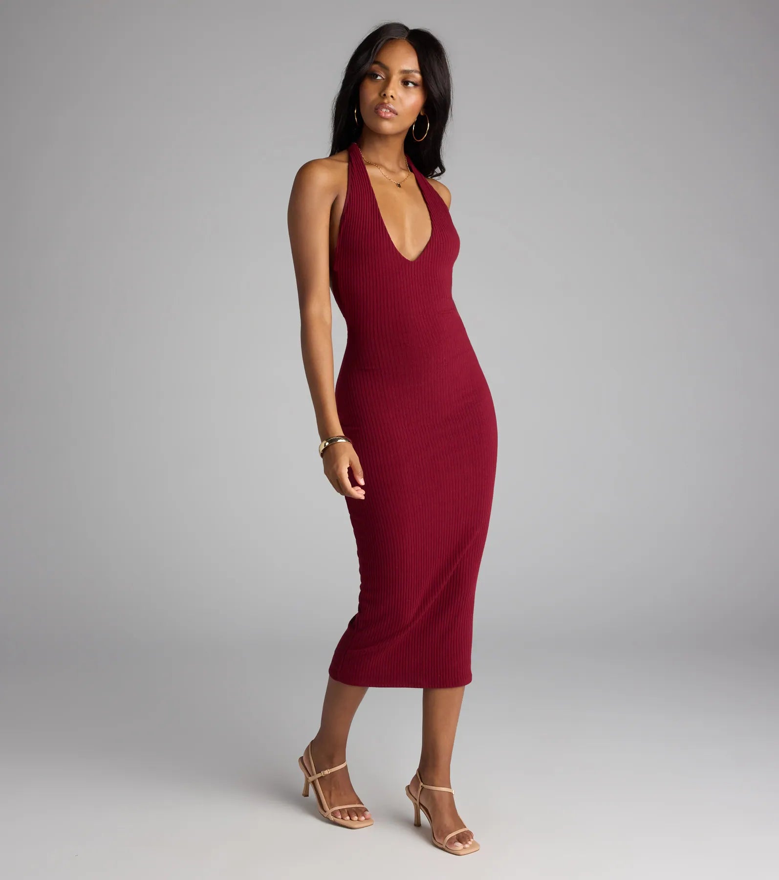 Chic Cutie Ribbed Knit Halter Midi Dress - Image 8