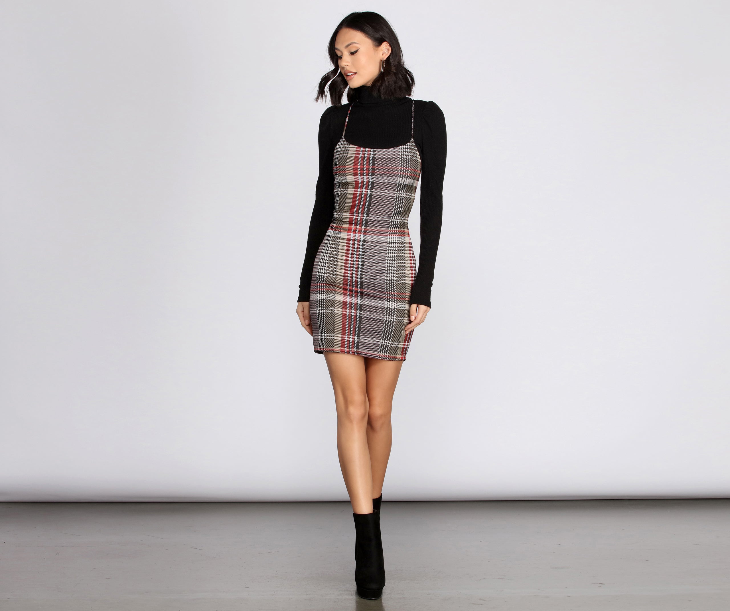 In Check Plaid Mini Dress - Image 3